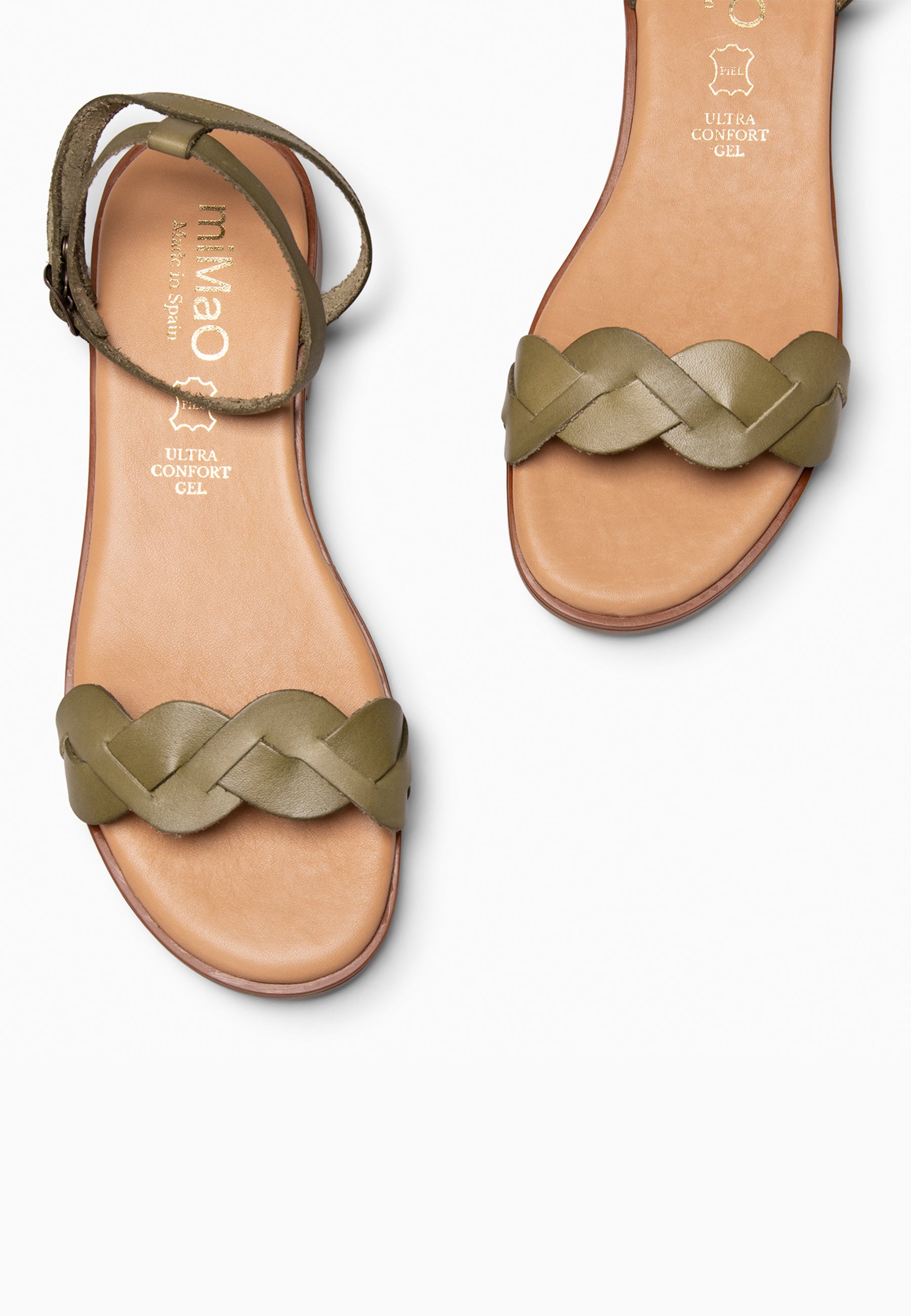 ARECA - Sandales Plates pour femme en cuir KAKI