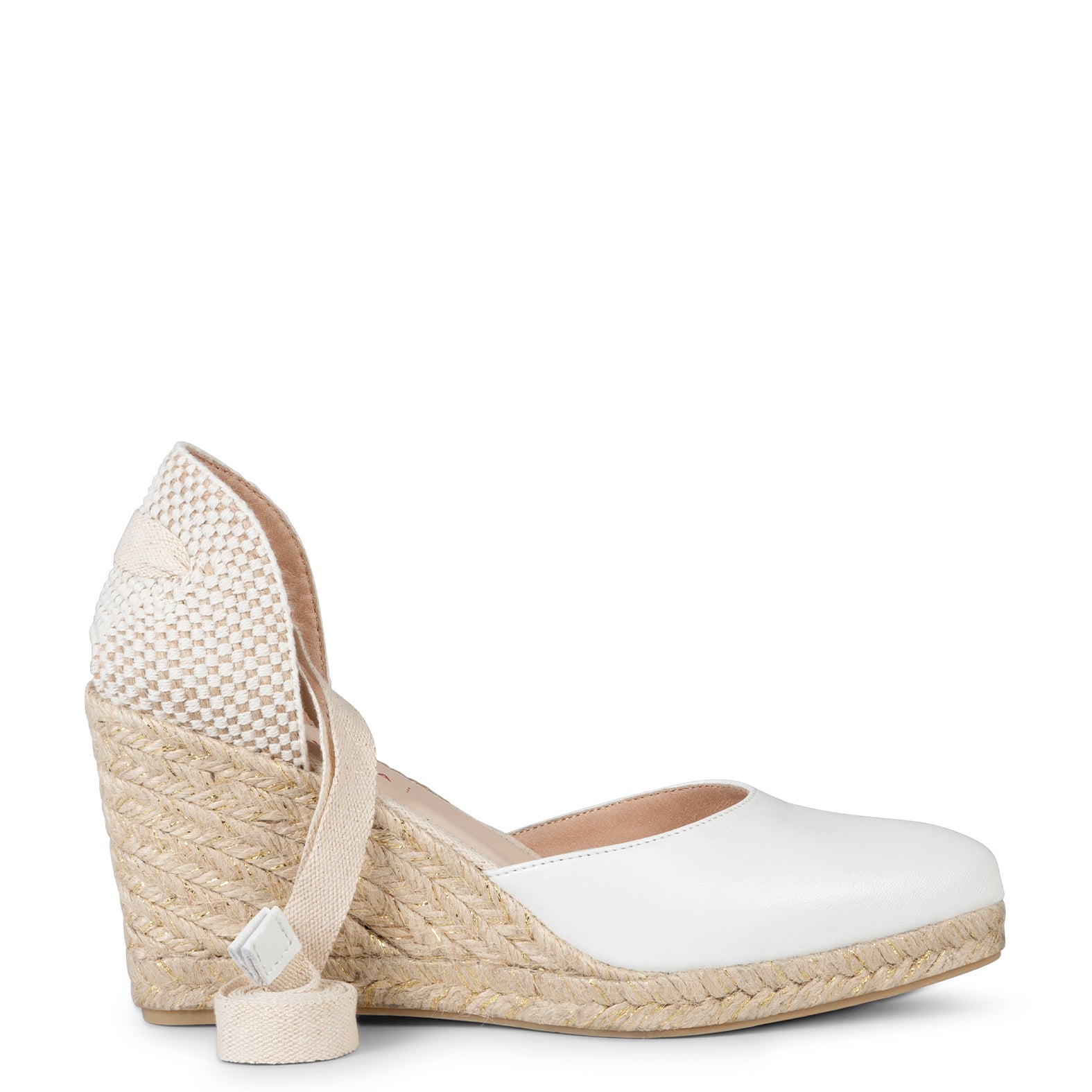 LEONOR - NACRE High leather wegde with ribbons