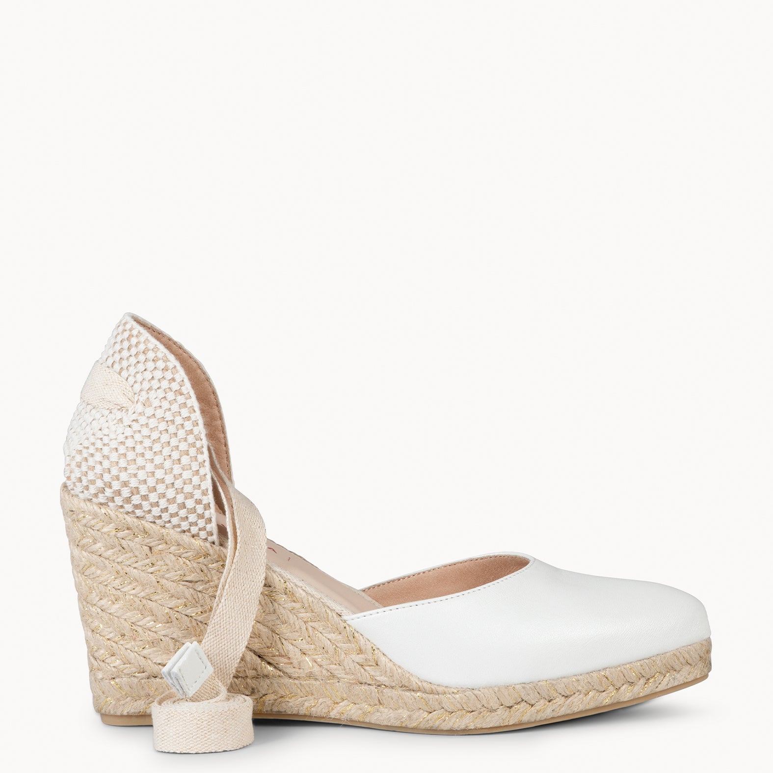 LEONOR - NACRE High leather wegde with ribbons