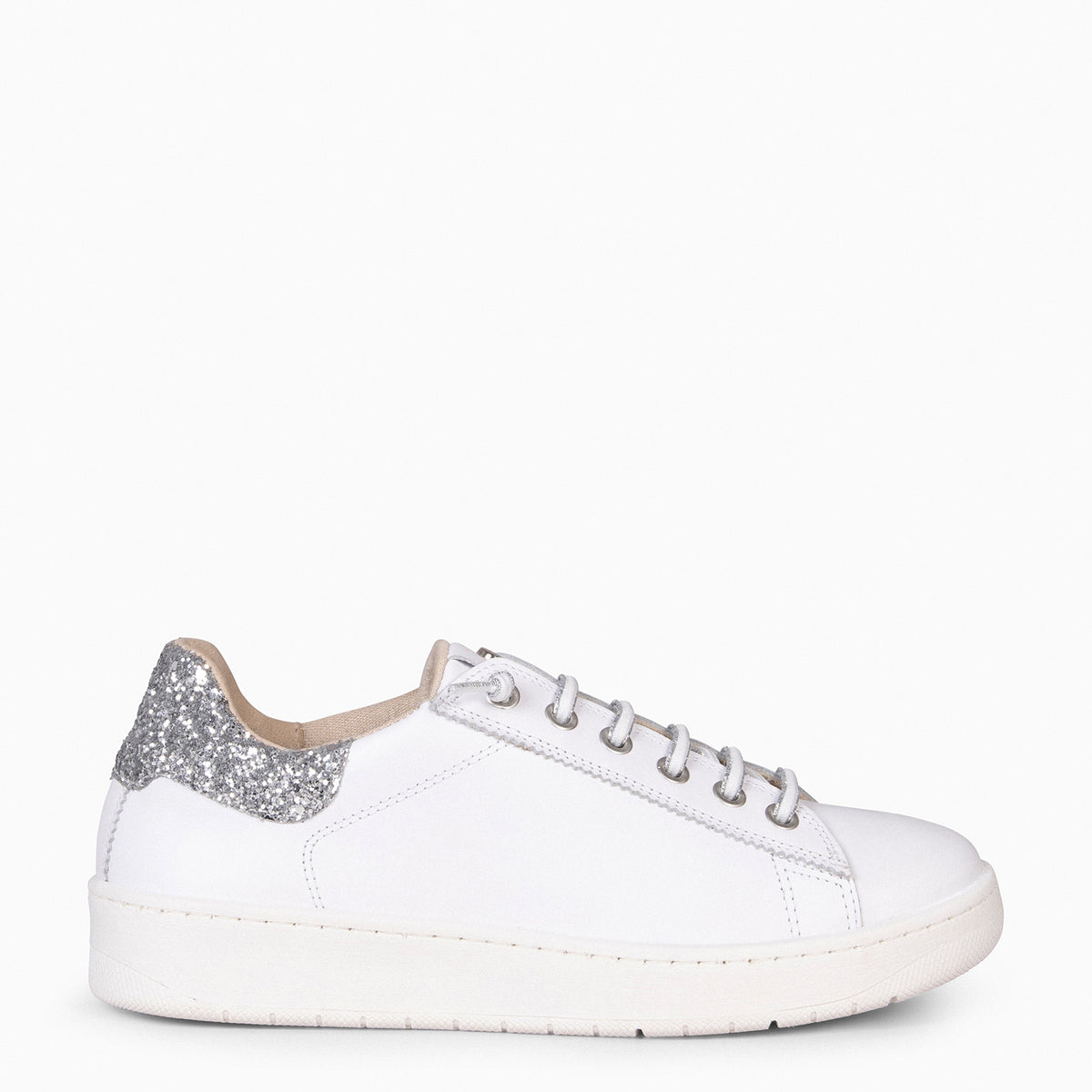 NANTES - WHITE & SILVER SNEAKER WITH ELASTIC LACES
