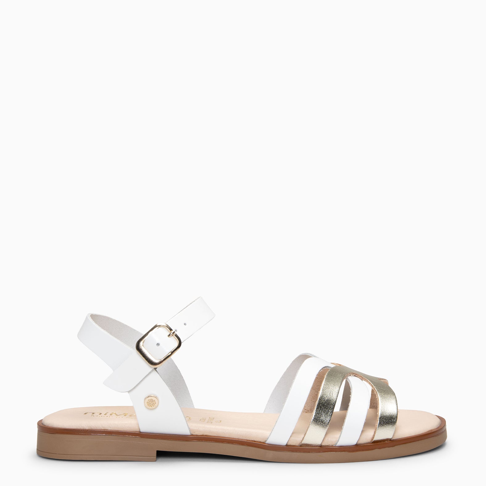 BELISA - sandalia plana de piel de vaquetilla en BLANCO PLATINO - miMaO ®