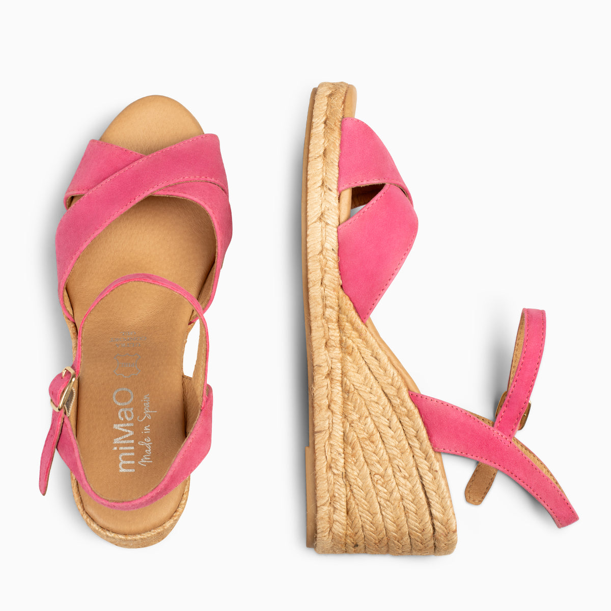 CALPE – Cuñas de Esparto artesanal con tiras y hebilla ROSA CHICLE