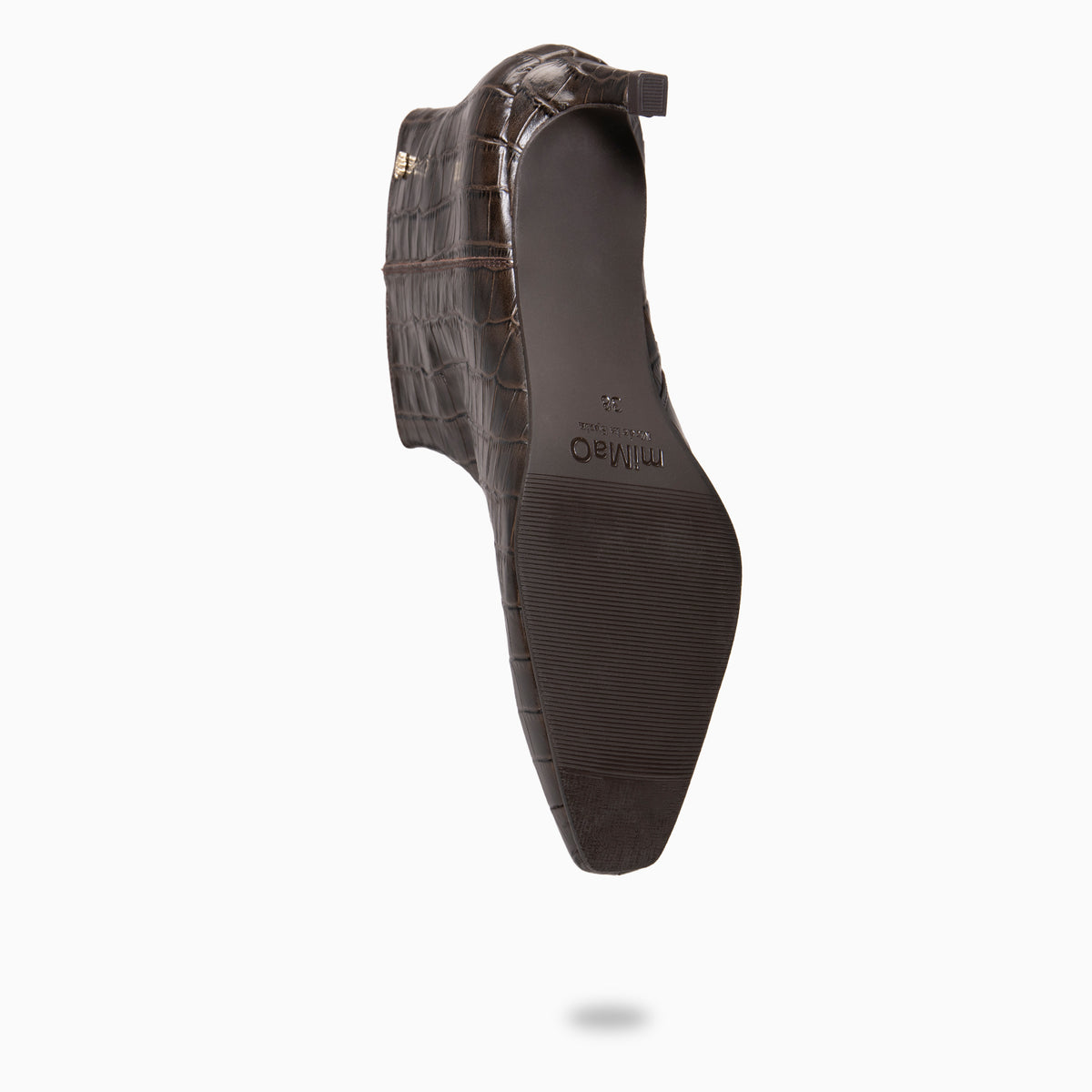 DUNDY - Botines de tacón fino en piel MARRON