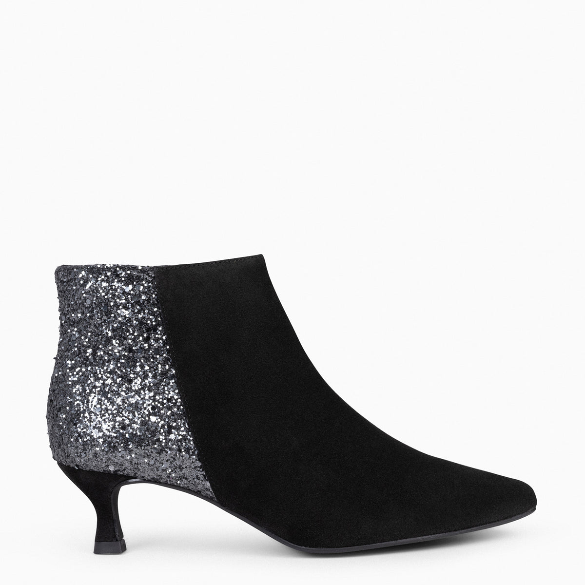 ROYAL - Botines tacón bajo NEGRO GLITTER serraje