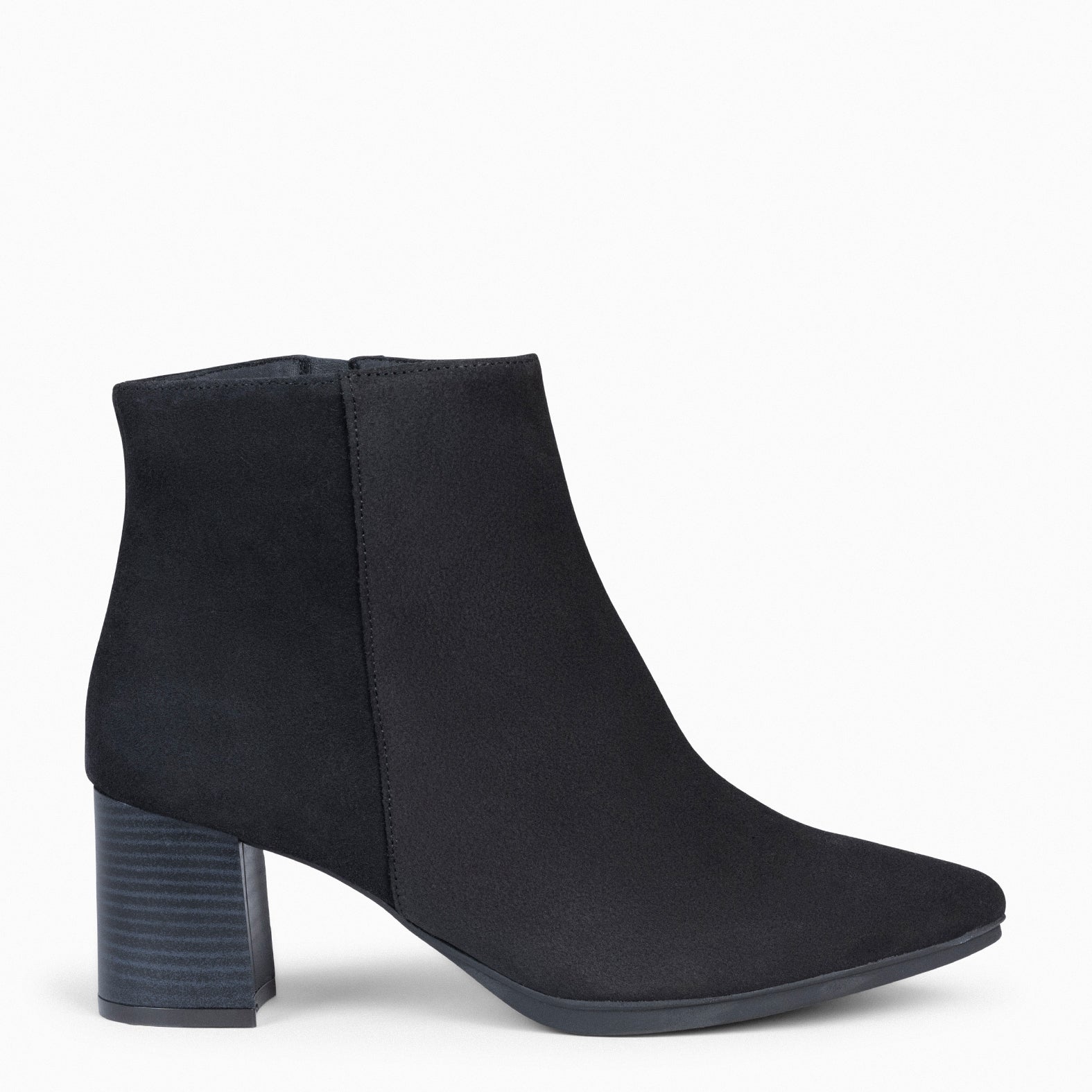 CITY - Botines de tacón ancho y punta fina NEGRO de serraje - miMaO ®