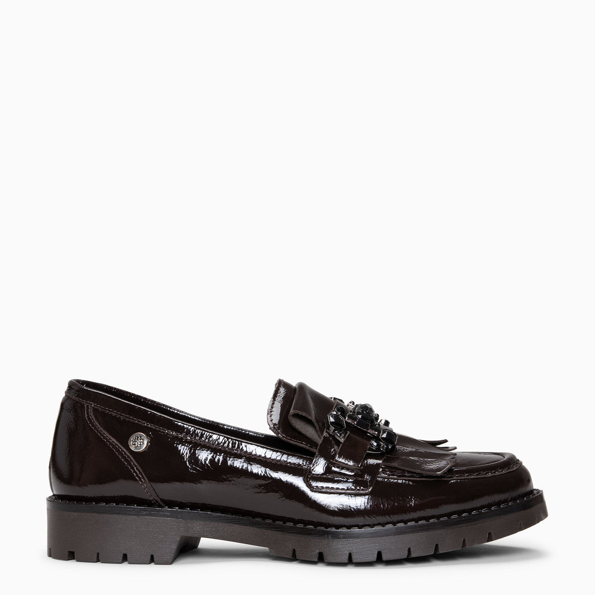 RAVEN - Mocassins à mord-bijoux et à semelle crantée en cuir vernis MARRON