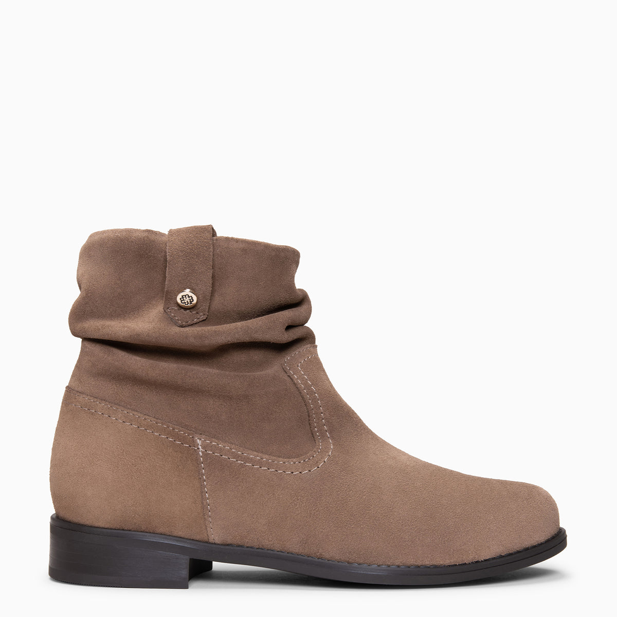ISIDORA - Taupe Water-repellent leather ankle boots with ruched shaft