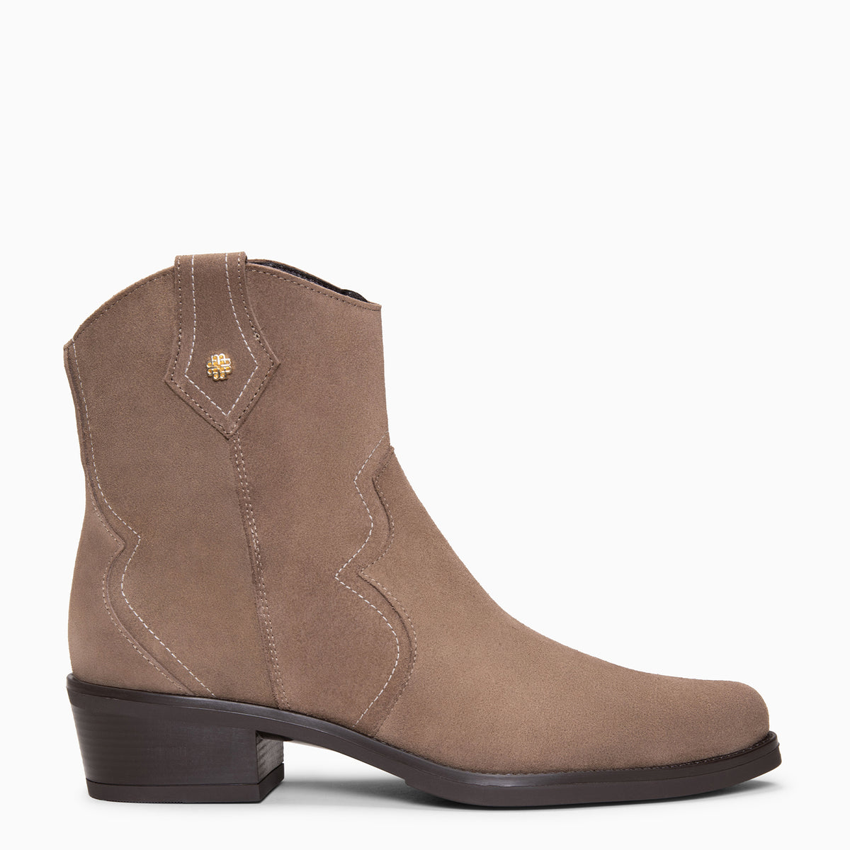 REXTON - TAUPE mid-heel cowboy ankle boots in water-repellent suede leather