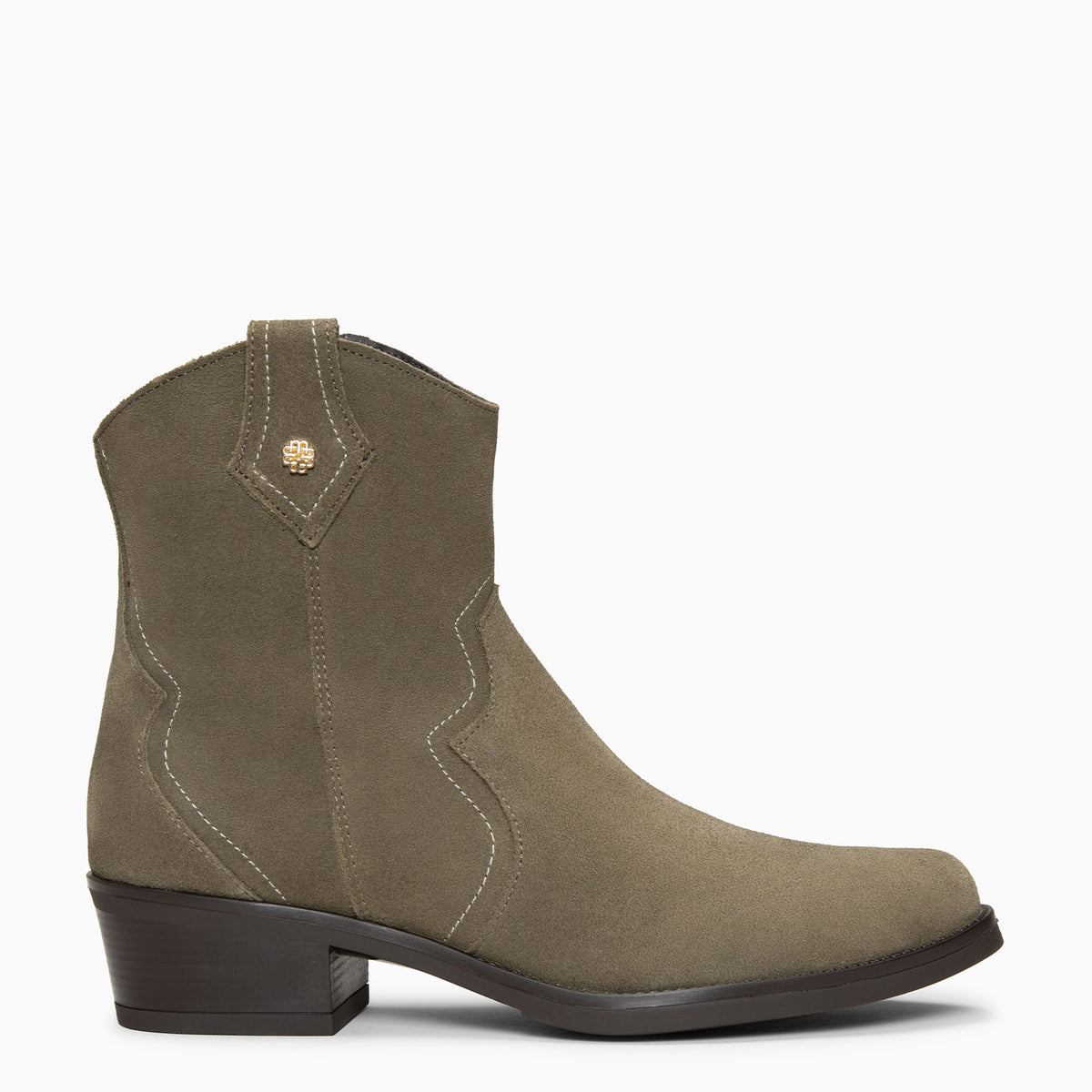 REXTON - KHAKI mid-heel cowboy ankle boots in water-repellent suede leather