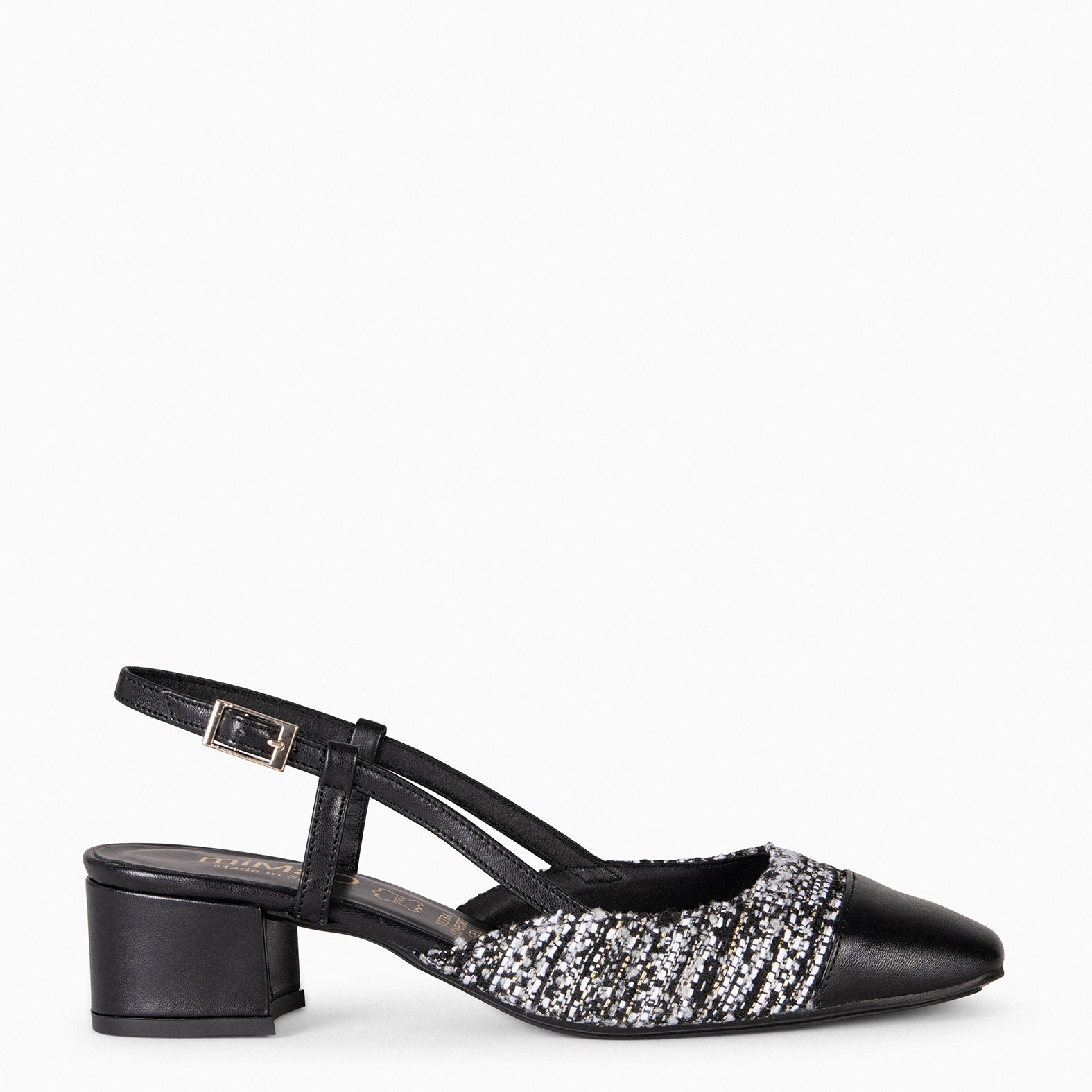 AUDREY - Manoletinas destalonadas Bicolor con tacón TWEED NEGRO - miMaO ®