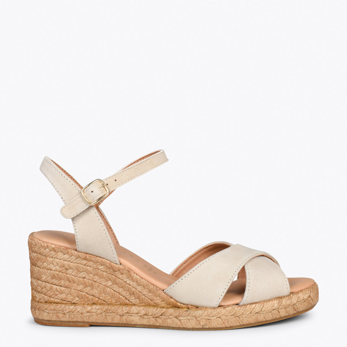 CALPE – Cuñas de esparto artesanal con tiras y hebilla BEIGE
