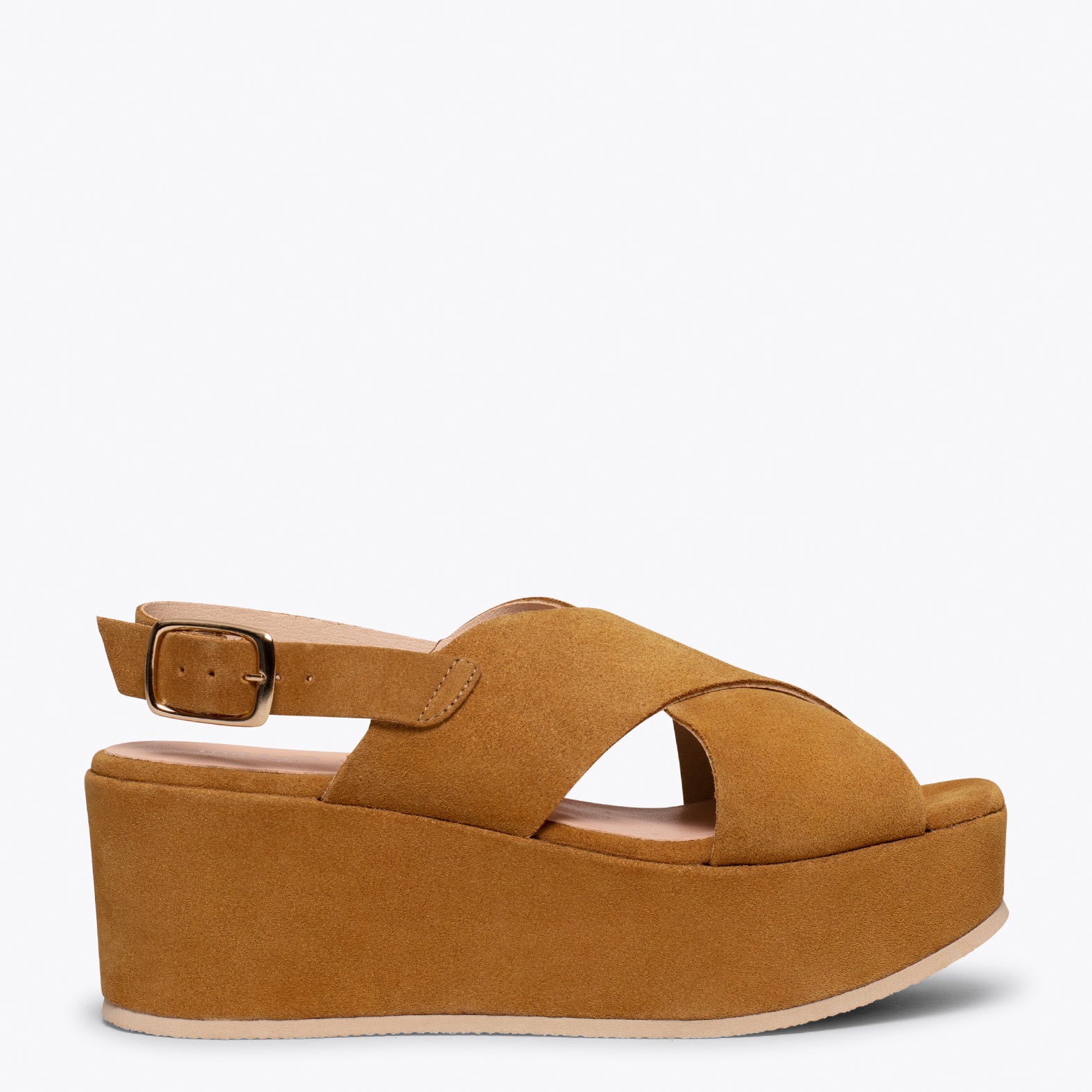 MARA - Sandalia plataforma y tiras cruzadas CAMEL