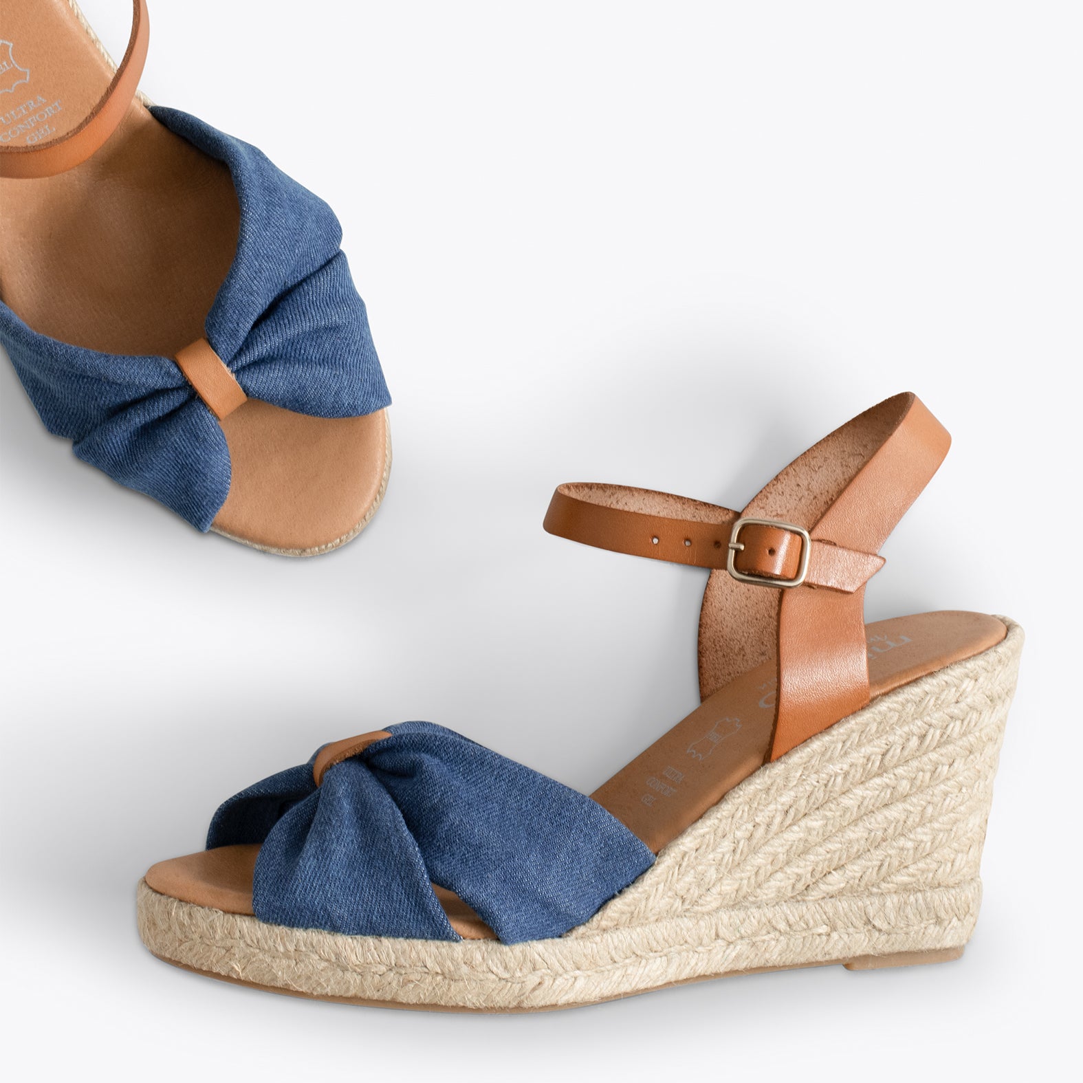 PALMA - Sandalias de esparto de tela vaquera AZULES