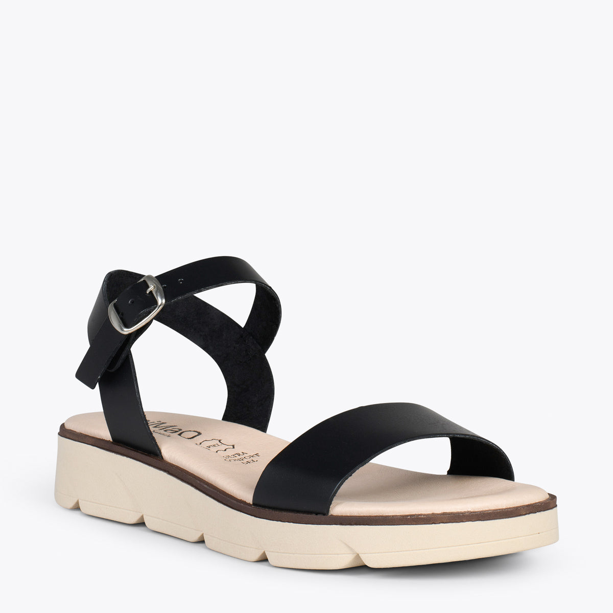 RIVER – Sandalias de piel con cuña media NEGRO