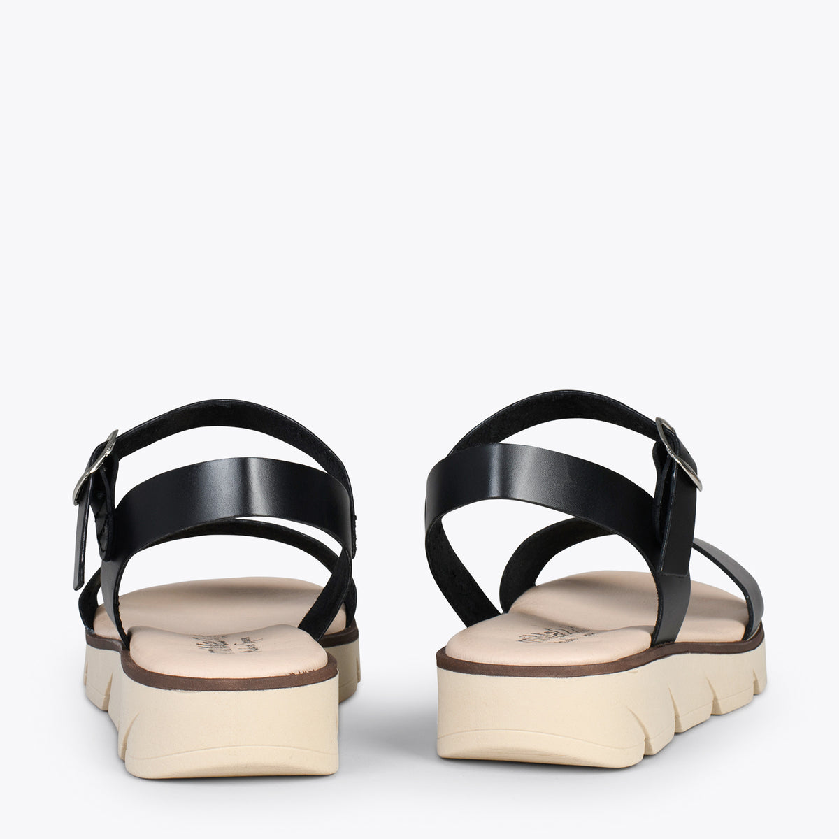 RIVER – Sandalias de piel con cuña media NEGRO