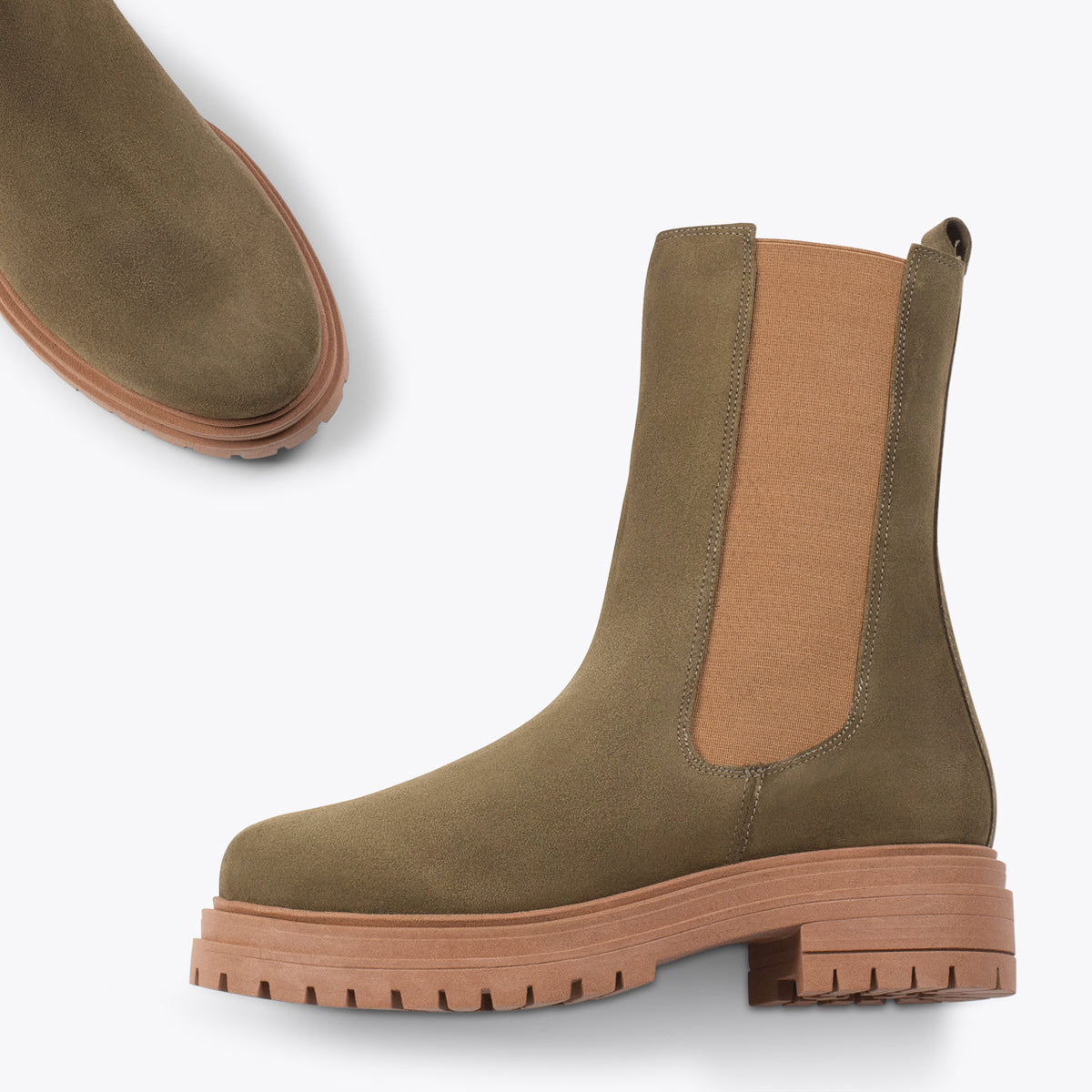 CAMBRIDGE Botines Chelsea VERDE con plataforma track