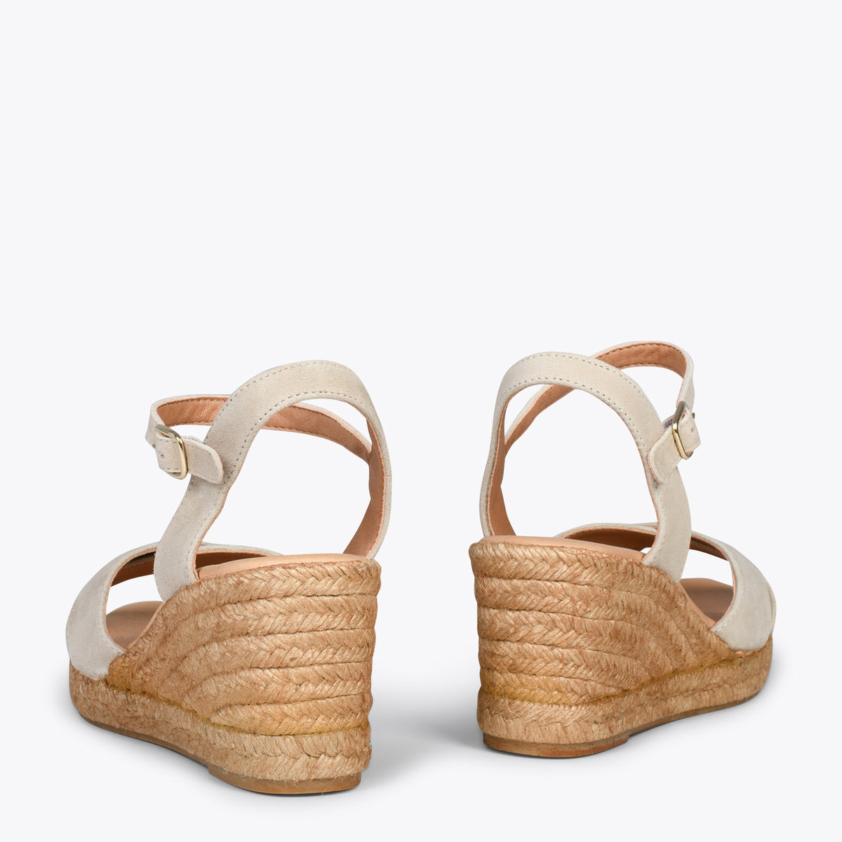 CALPE – Cuñas de esparto artesanal con tiras y hebilla BEIGE
