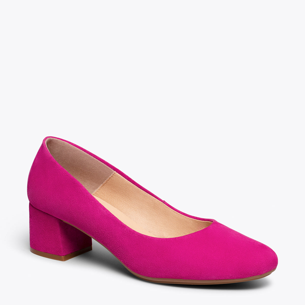 URBAN REDONDO – Zapatos de tacón bajo de ante FUCSIA