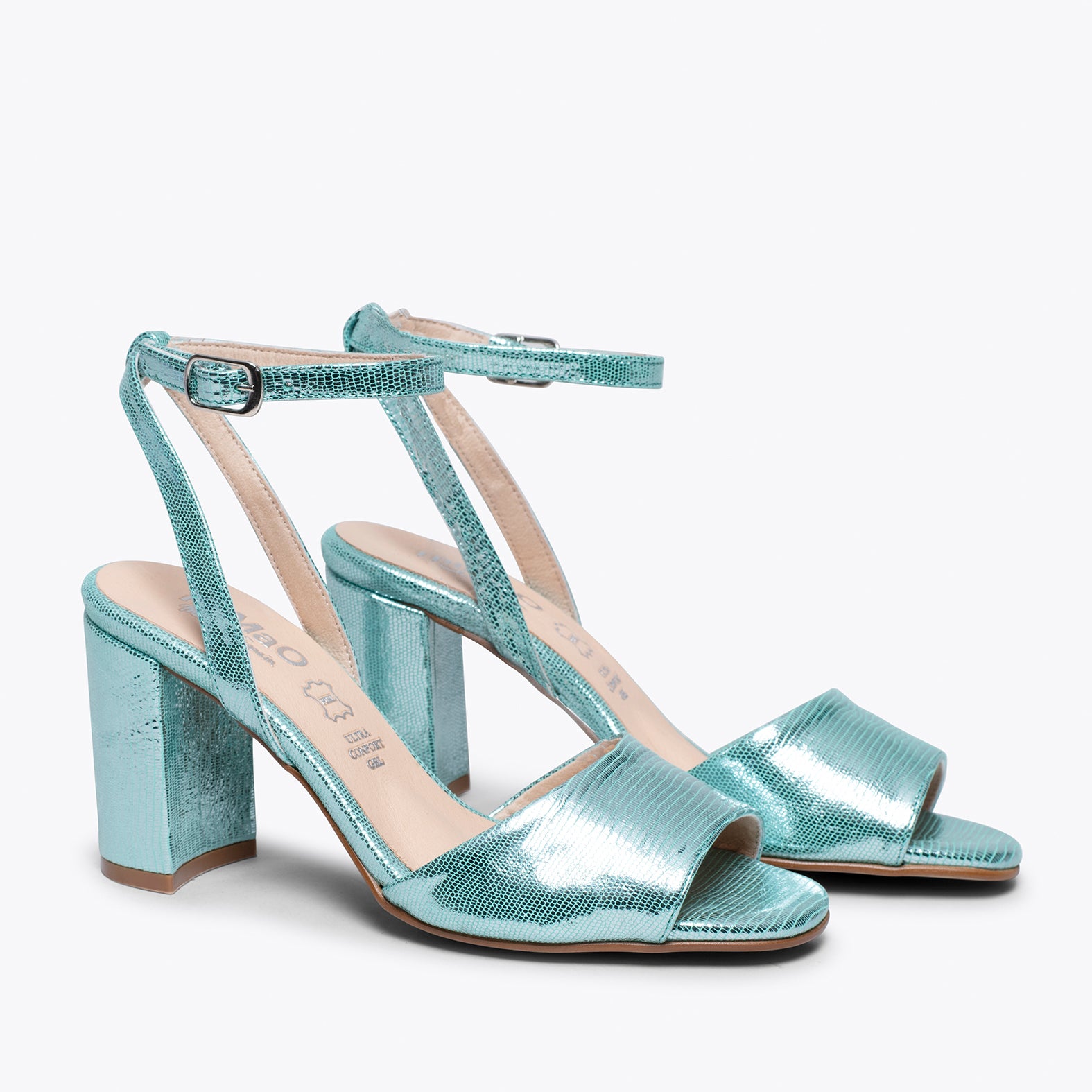 LUNA - Sandalia metalizada VERDE con tacón