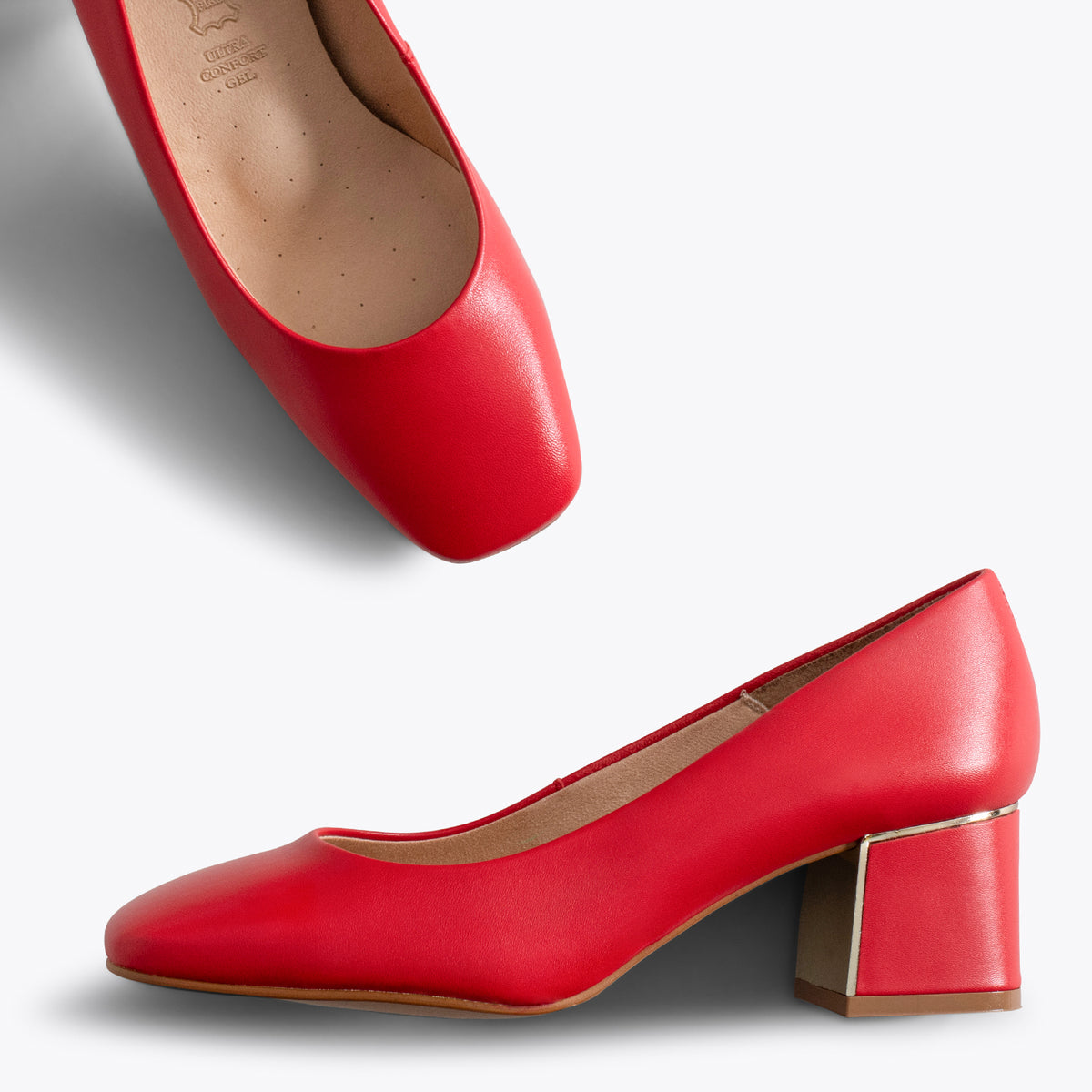FEMME – RED mid heel shoes with square toe