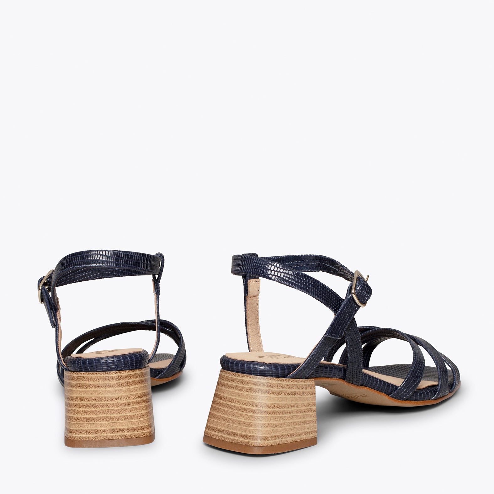 ELEGANT – NAVY mid heel sandal with snake texture