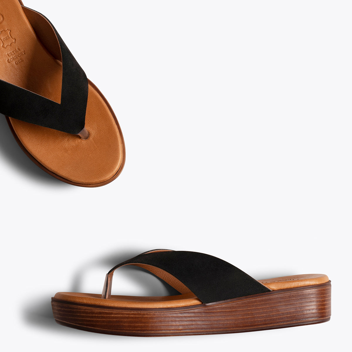 BASIC Sandalias NEGRAS de dedo con plataforma