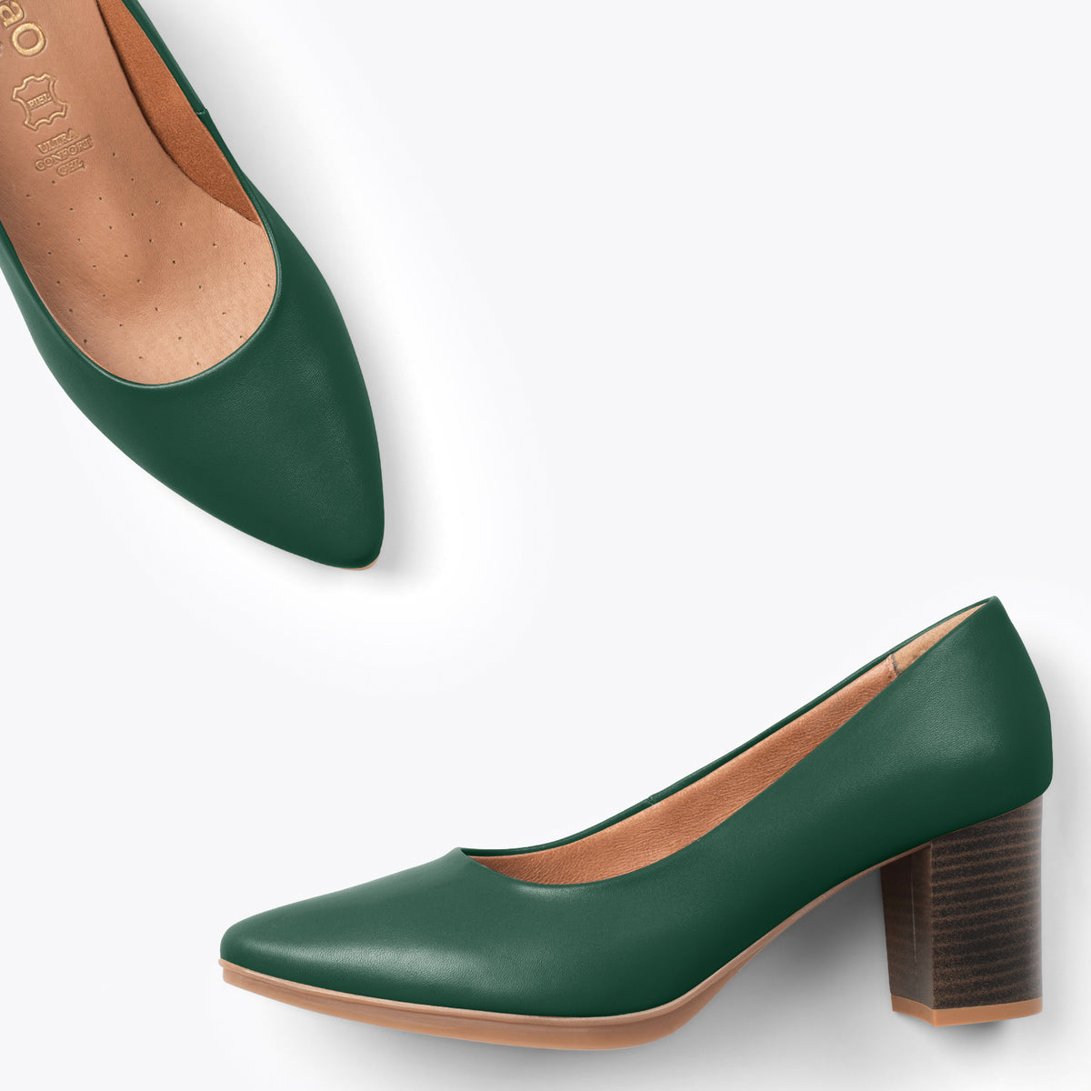 URBAN S SALON – Zapatos de tacón medio de napa VERDE BOTELLA