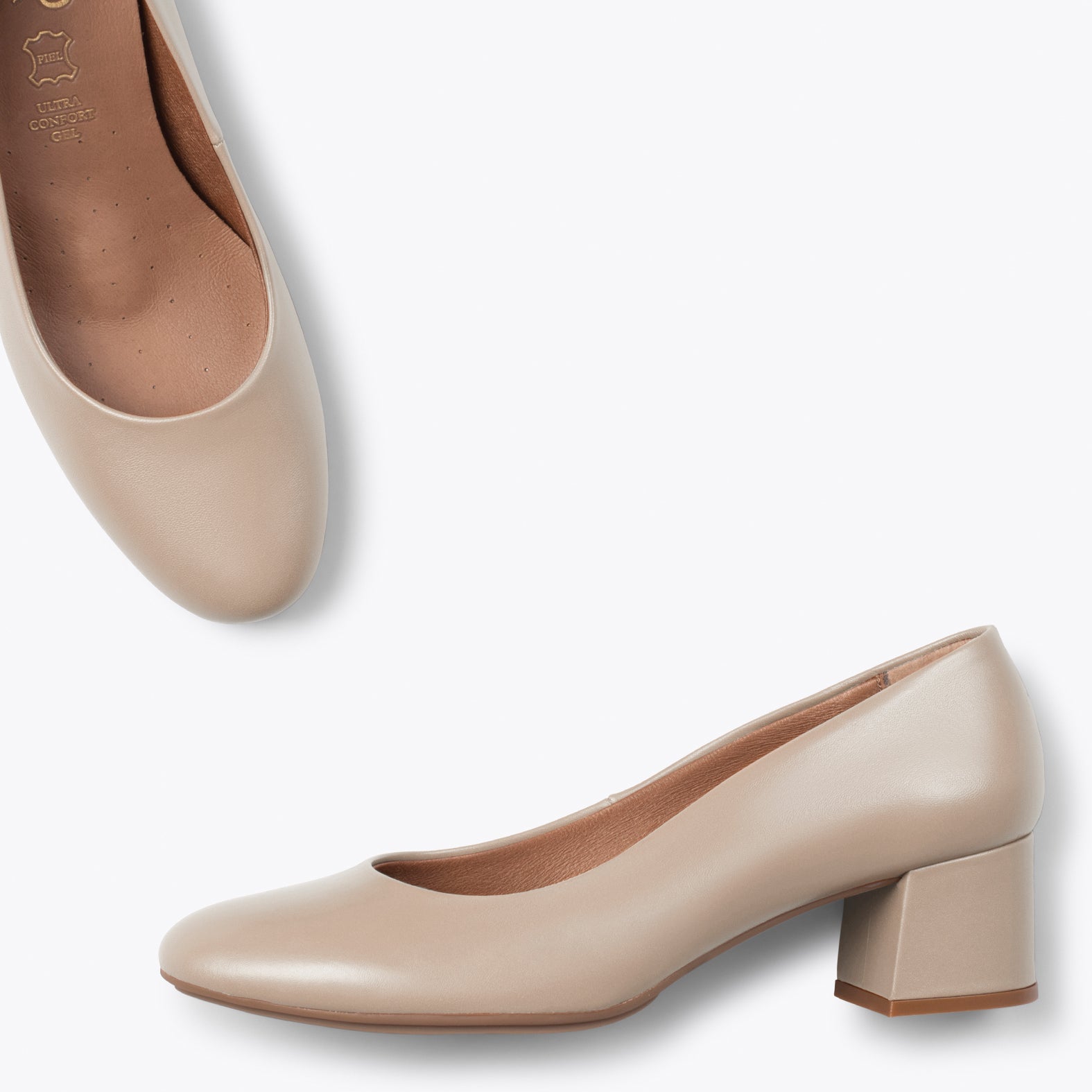 URBAN ROUND SALON – BEIGE nappa leather low heels