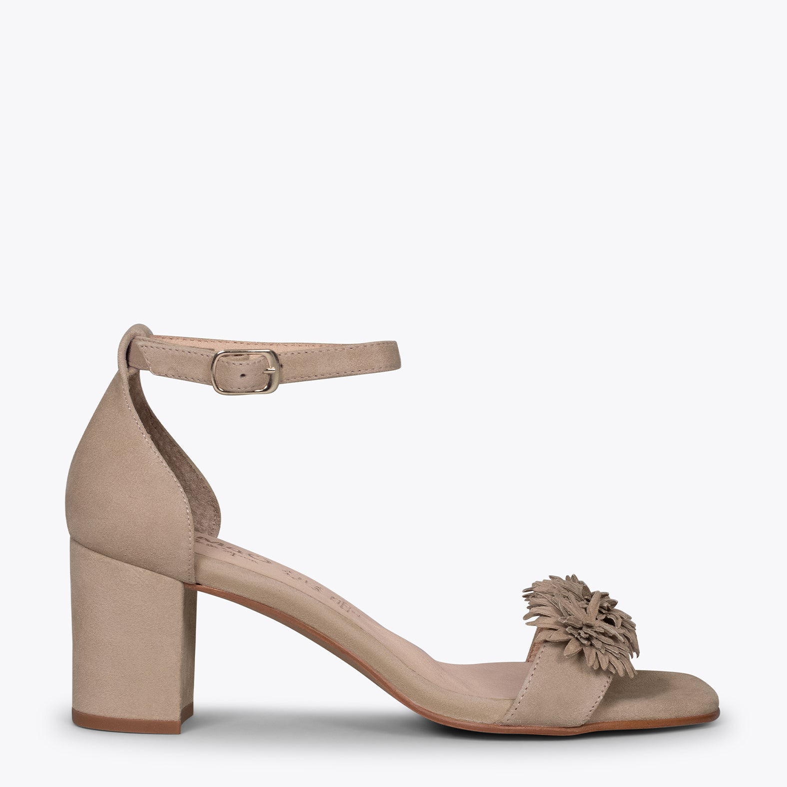 ZINNIA – TAUPE sandals with pompom details