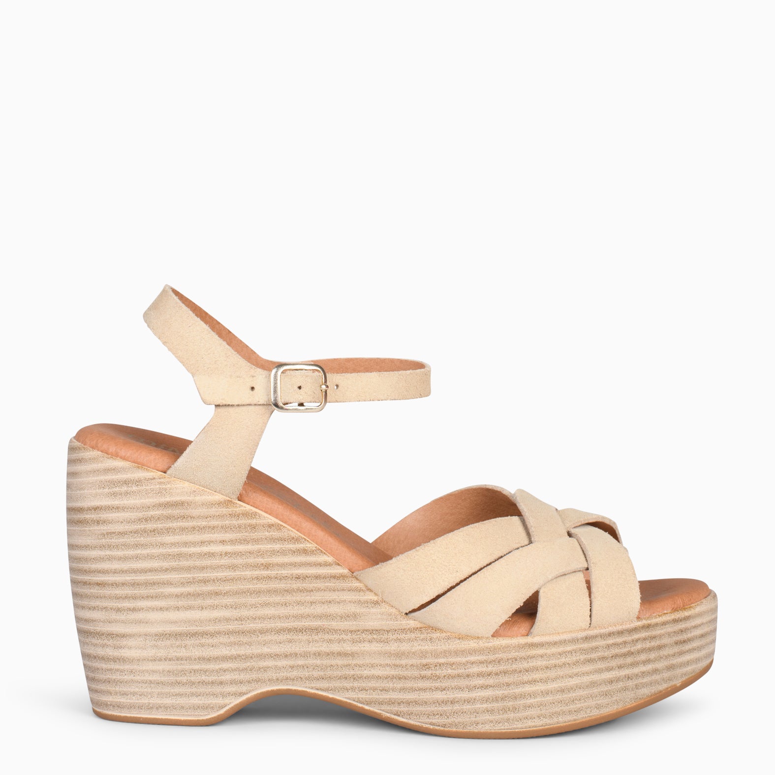MALIBÚ – Sandalia cangrejera con cuña CAMEL - miMaO ®
