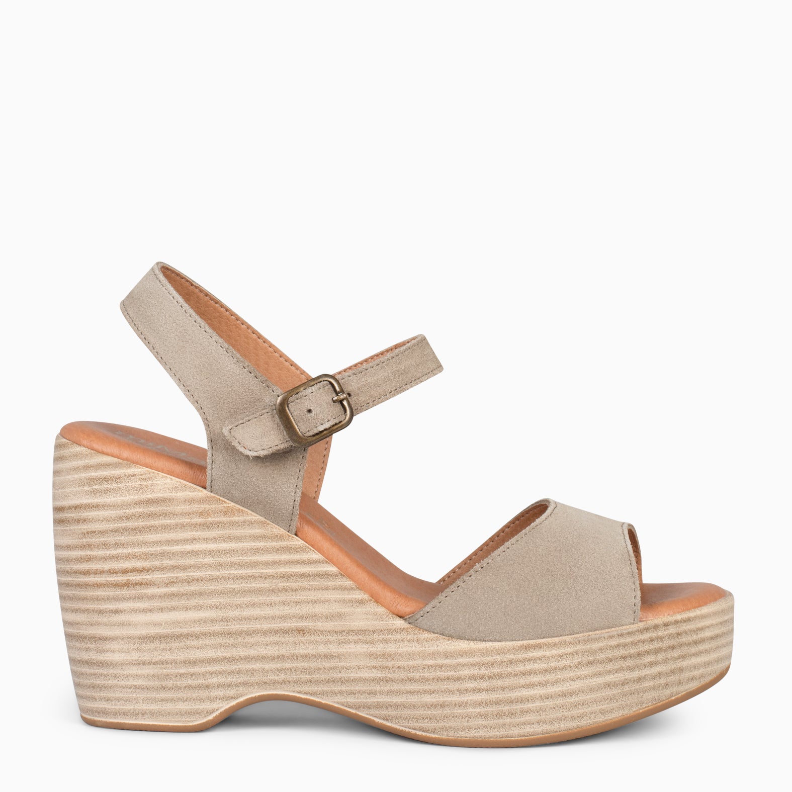 SIDNEY – Sandalias con cuña de madera TAUPE
