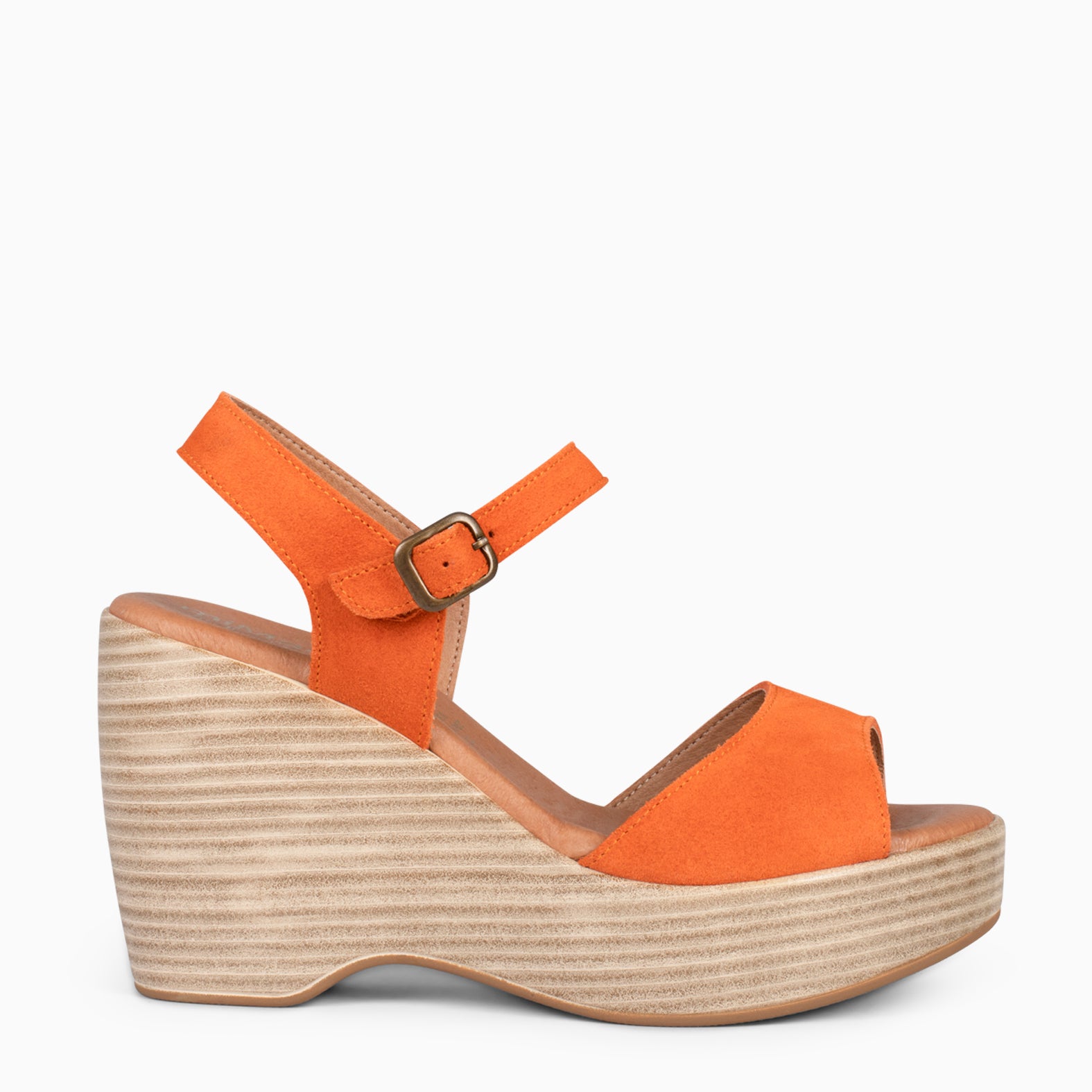 SIDNEY – Sandalias con cuña de madera NARANJA - miMaO ®