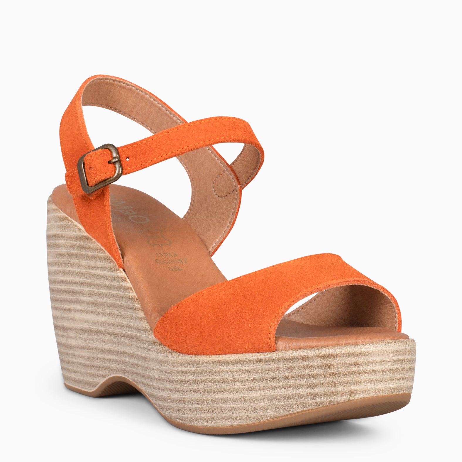SIDNEY – Sandalias con cuña de madera NARANJA - miMaO ®