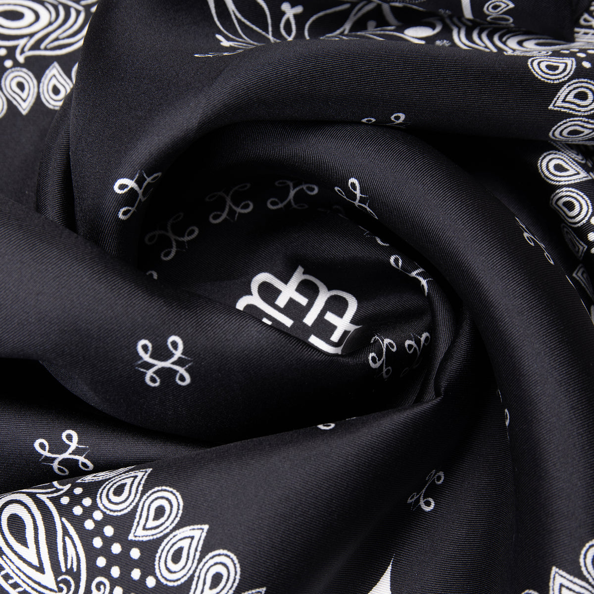 MANTRA SCARF - 100% silk scarf with a black print
