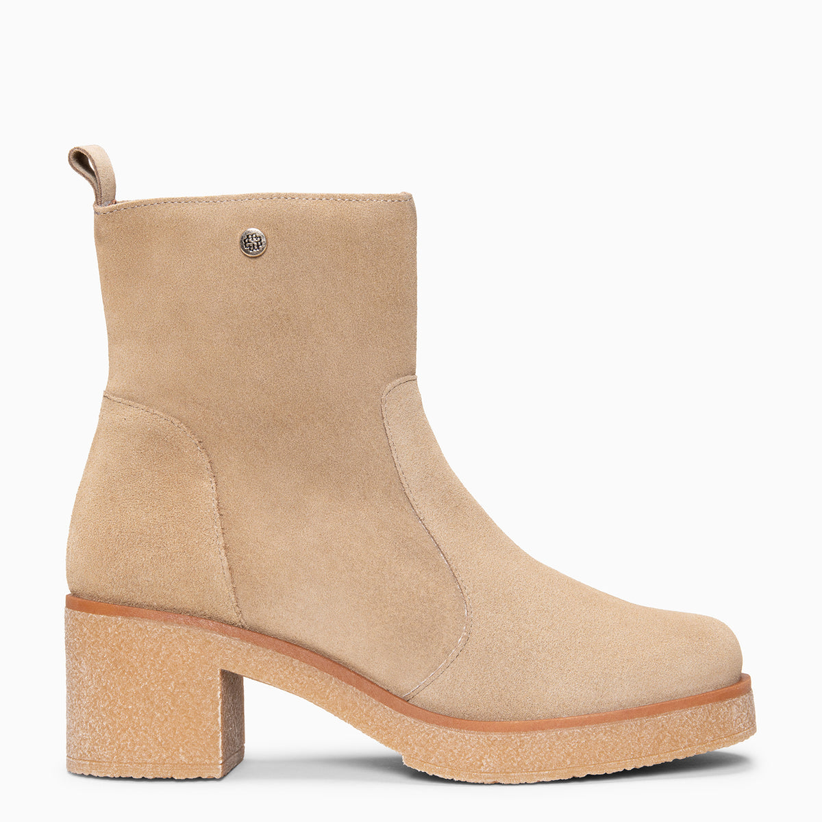 PETRA - Bottines à talon et bout rond en daim hydrofuge BEIGE