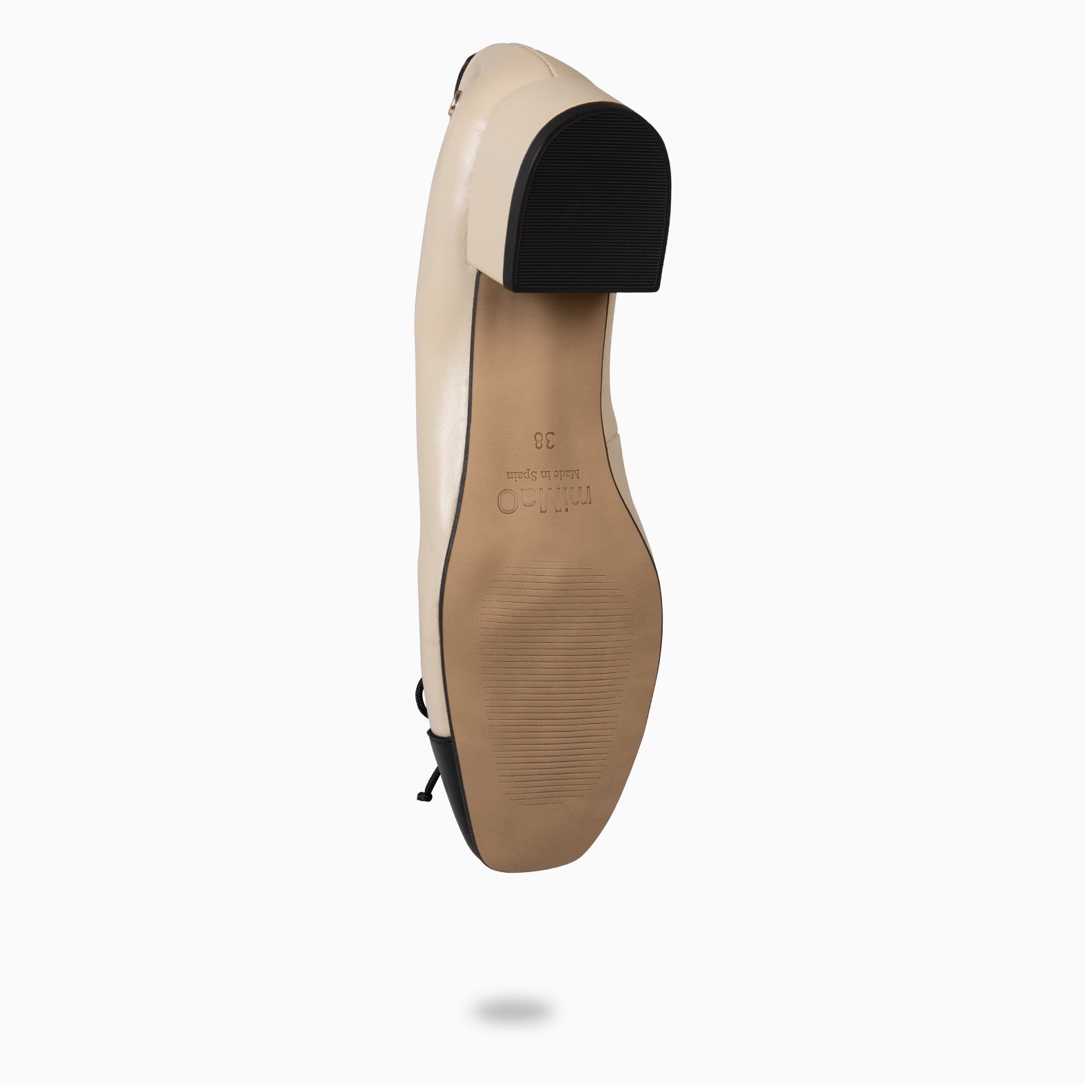 GLAMOUR – Bailarinas con tacón y puntera de napa BEIGE NEGRO
