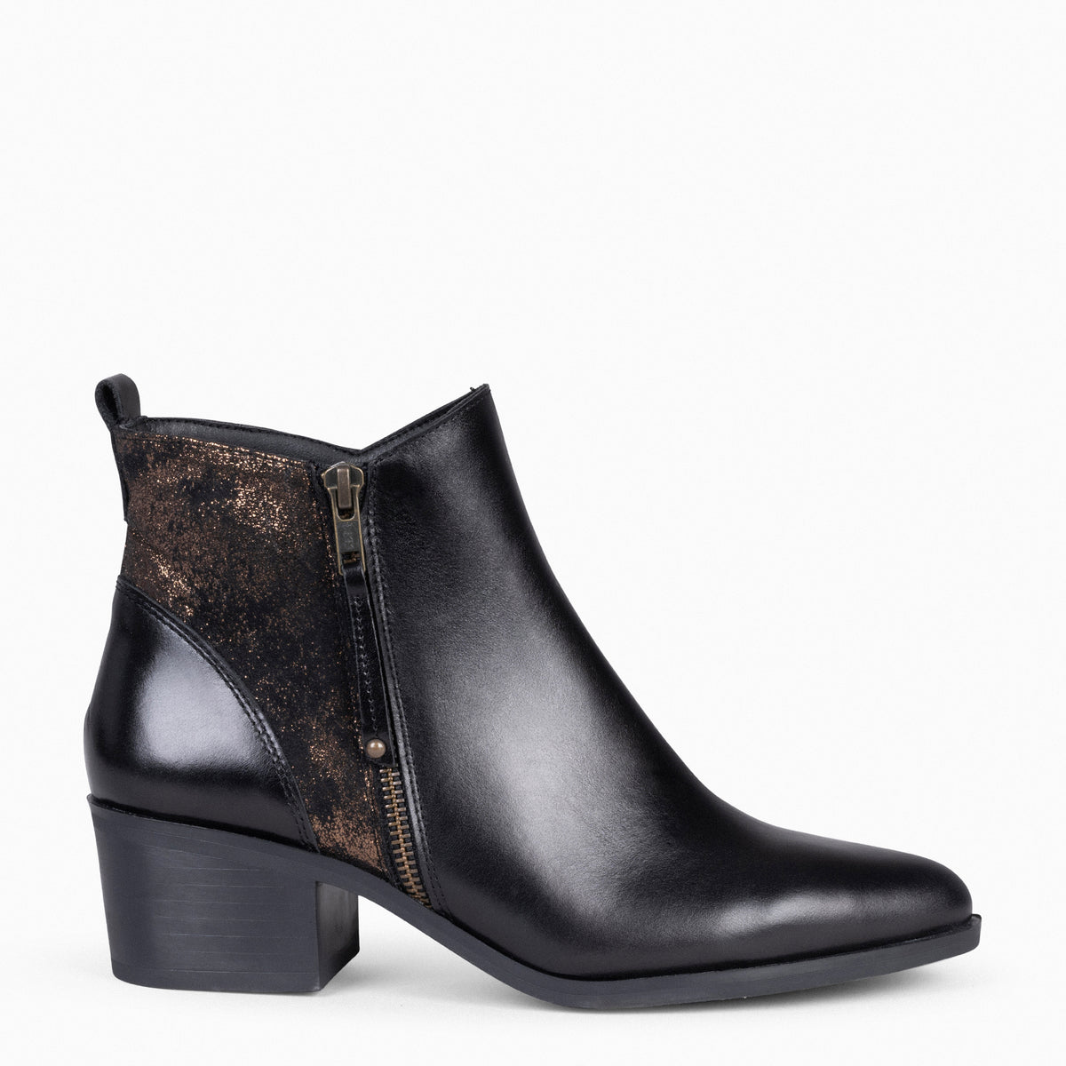 REBECCA - Botines con Tacón para Mujer negro y BRONCE