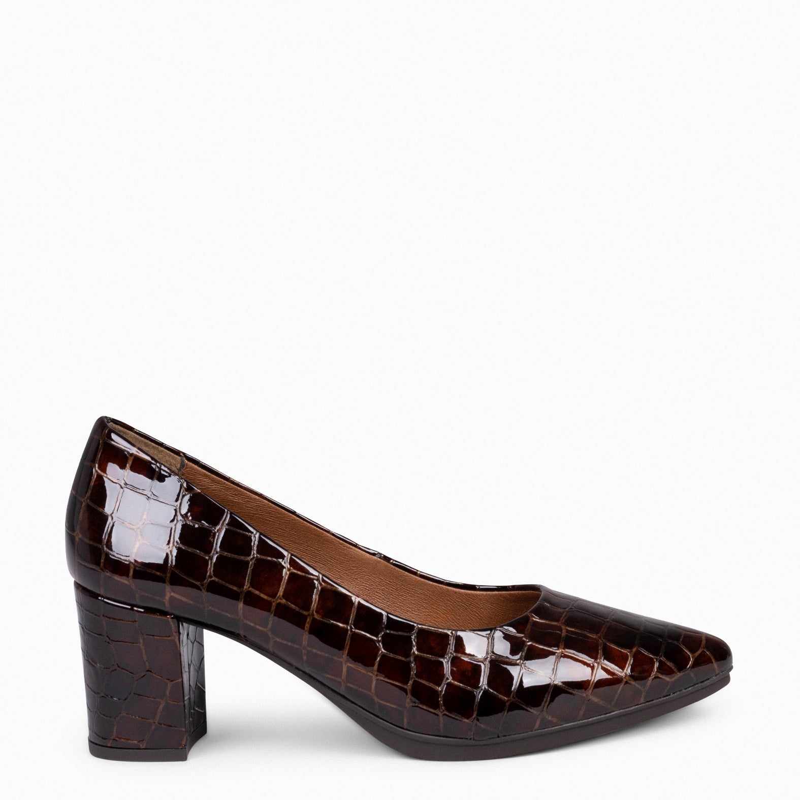 URBAN S COCO – Zapatos de tacón con textura de cocodrilo CAFÉ - miMaO ®