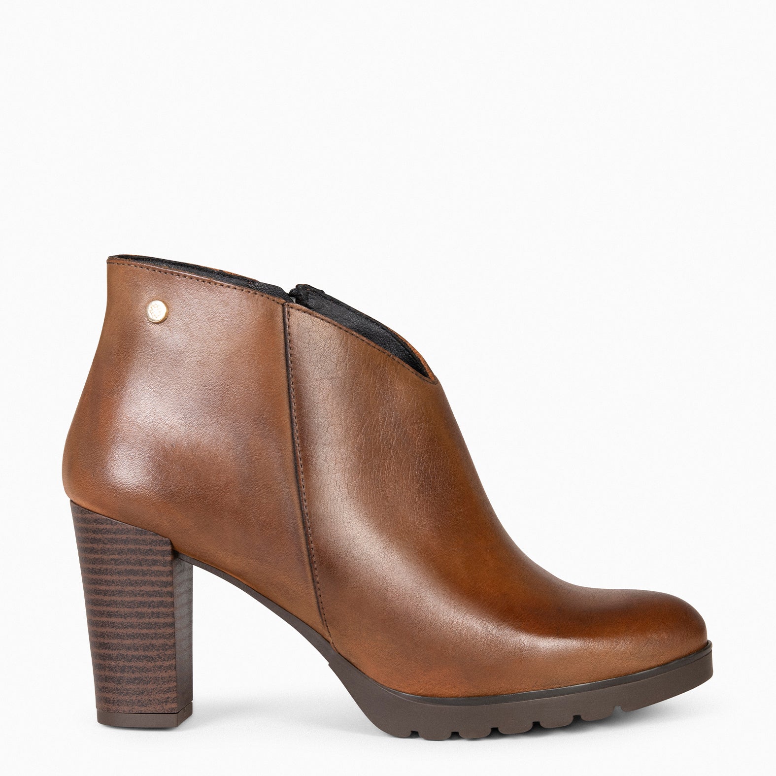CLASSIC - Botines de tacón de piel CAMEL