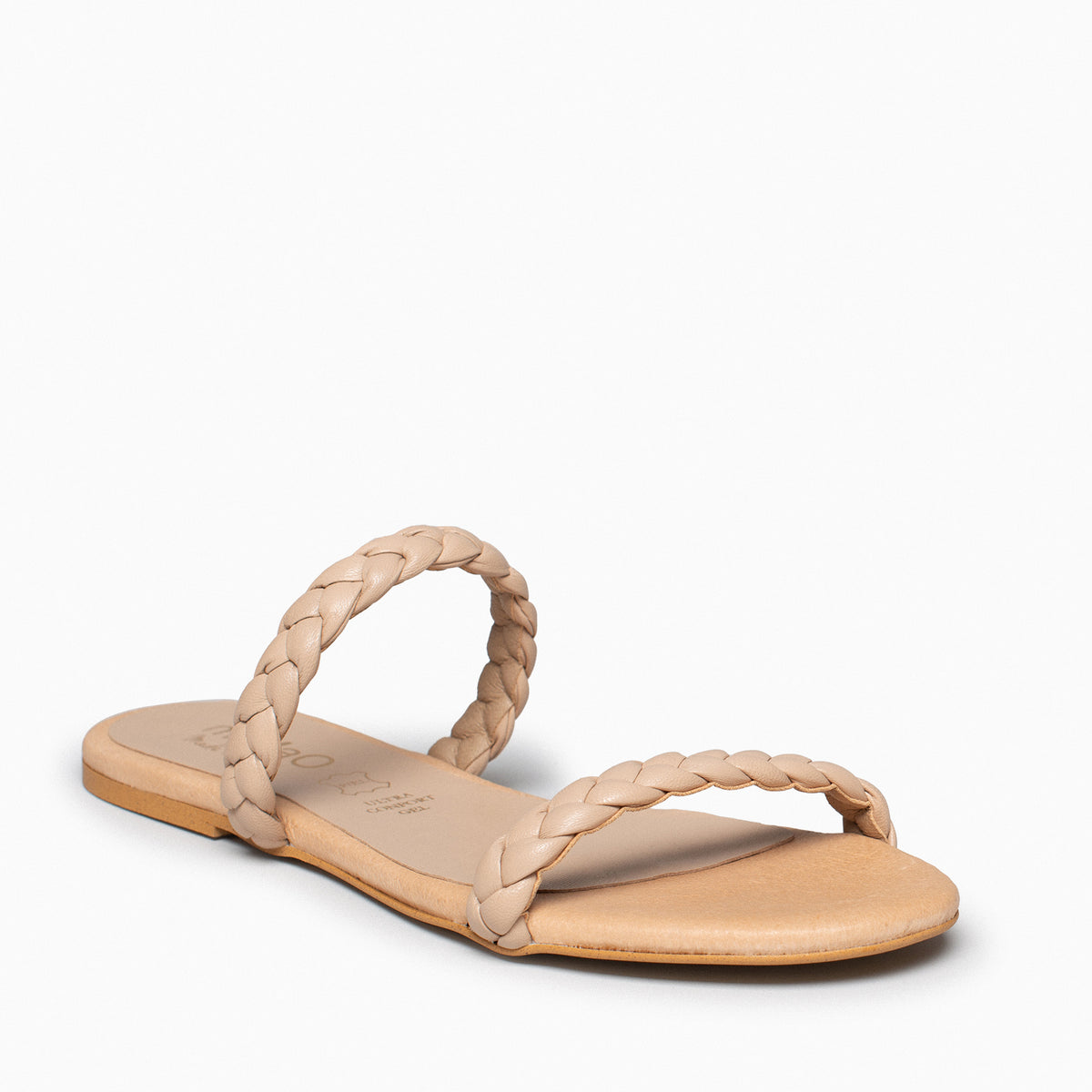 DAILY - Sandalia plana con dos tiras trenzadas CAMEL