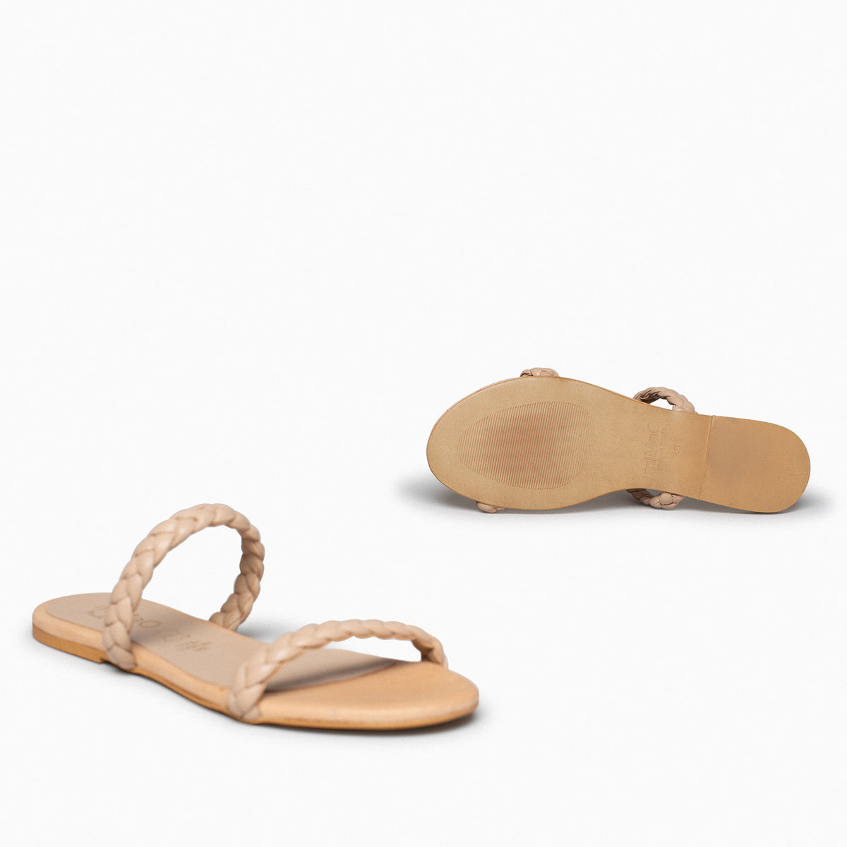 DAILY - Sandalia plana con dos tiras trenzadas CAMEL