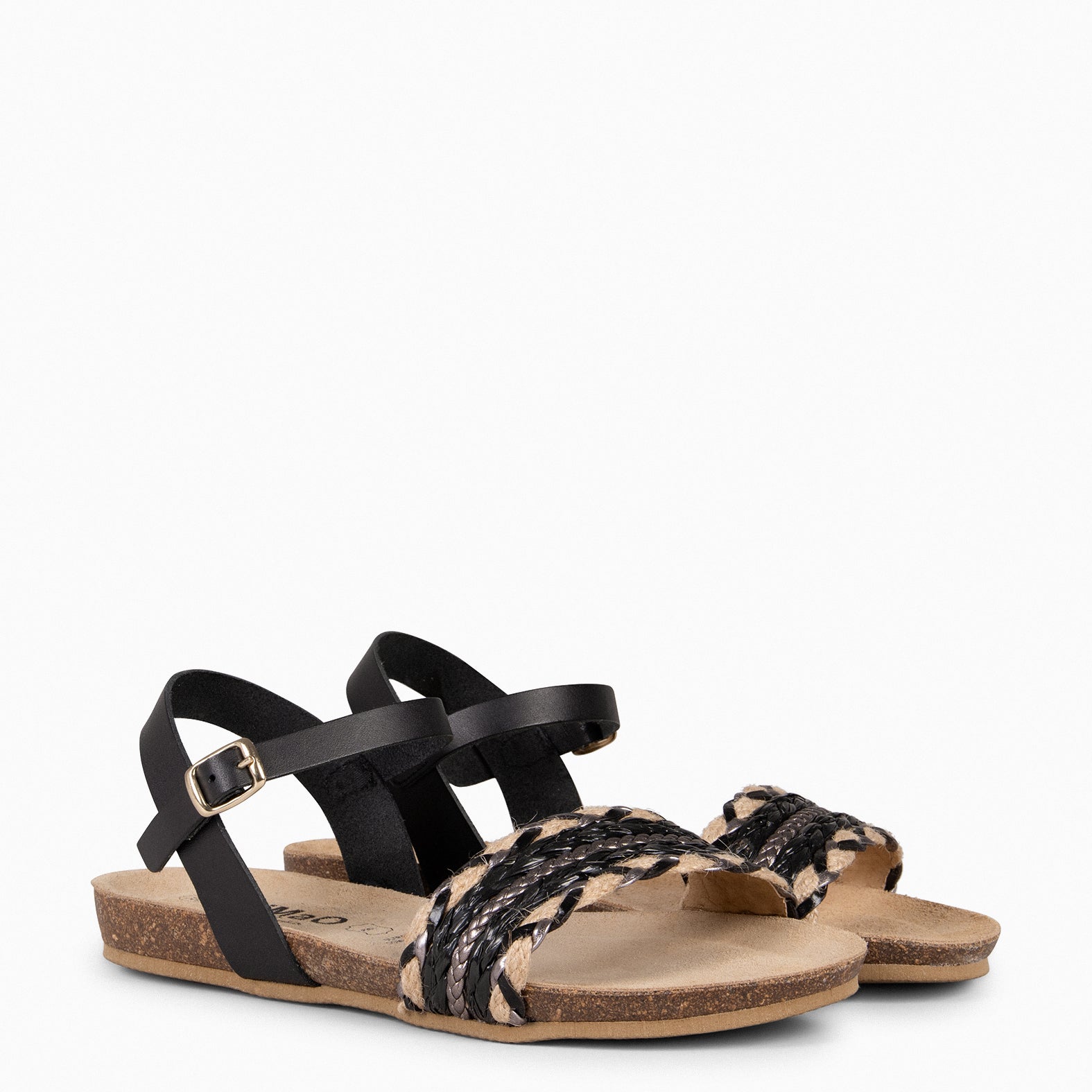 GARDENIA - Sandalia BIO de tira Multimaterial NEGRO