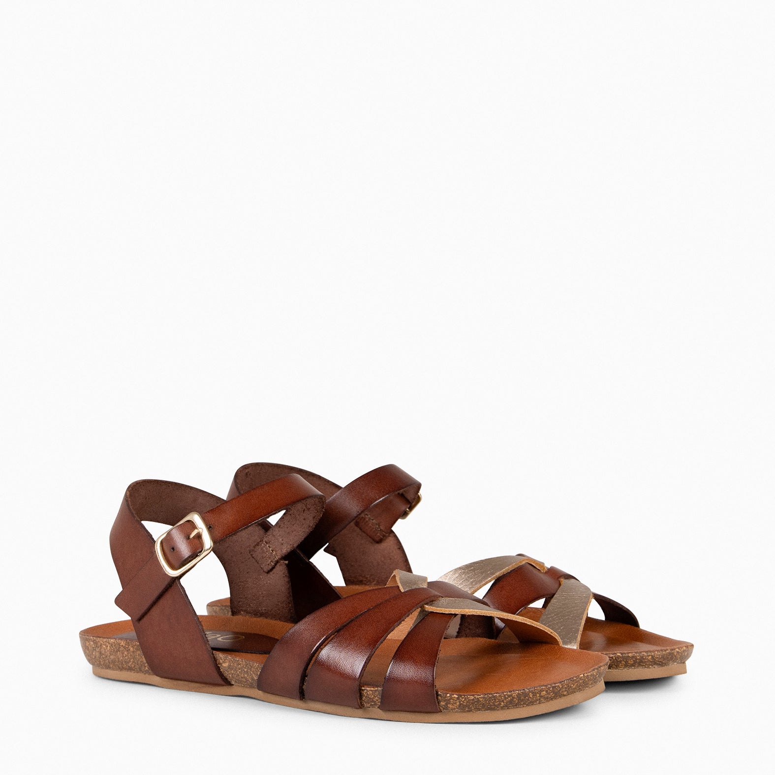 SALOMÉ - Sandales plates en cuir bicolor MARRON CUIVRÉ