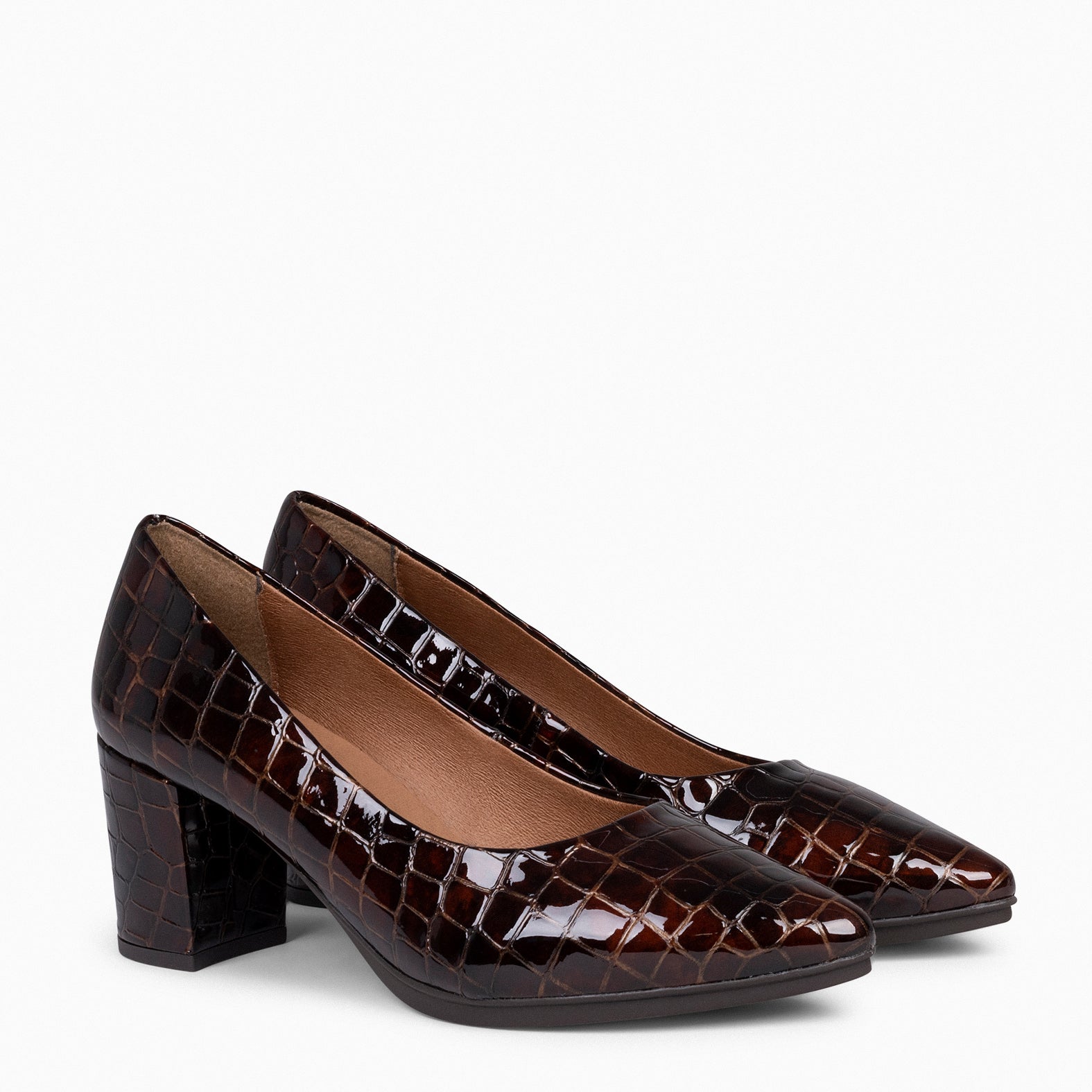 URBAN S COCO – Zapatos de tacón con textura de cocodrilo CAFÉ - miMaO ®