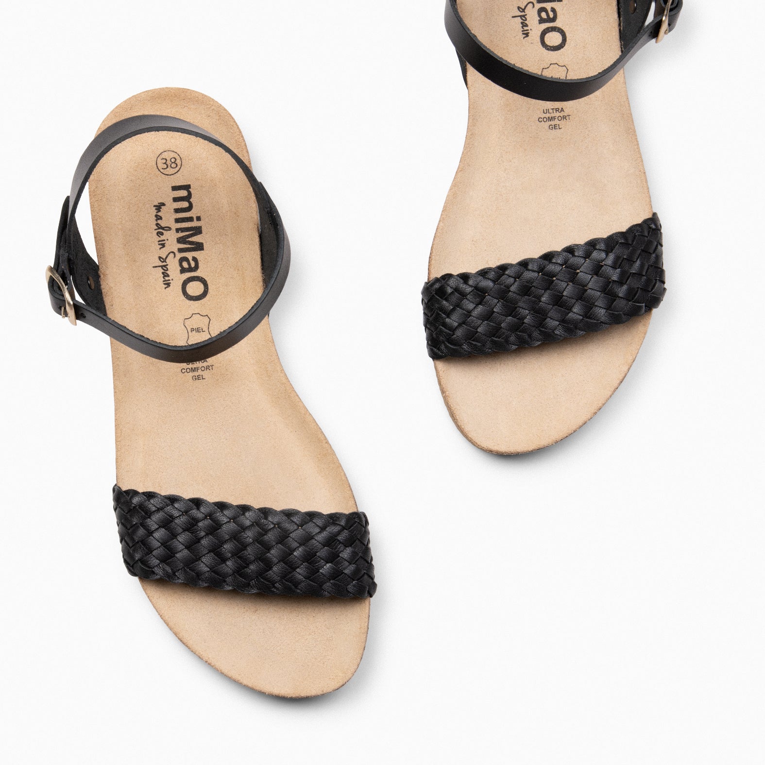 AIRE - BLACK FLAT BIO SANDALS WITH BRAIDED STRAP
