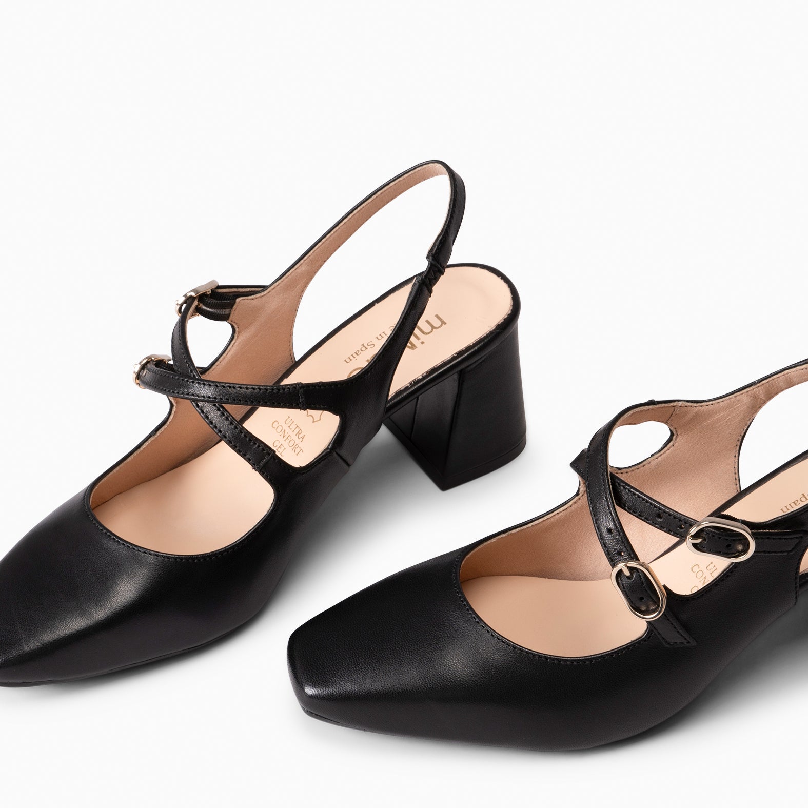 NAMIBIA - ZAPATOS DE MUJER DESTALONADOS DE TACÓN ANCHO NEGRO - miMaO ®
