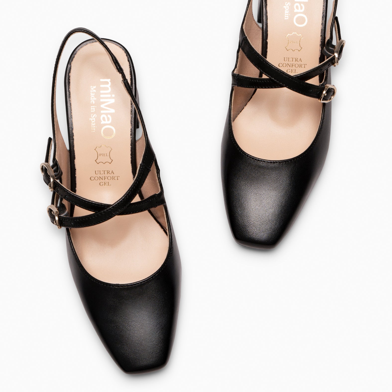 NAMIBIA - ZAPATOS DE MUJER DESTALONADOS DE TACÓN ANCHO NEGRO - miMaO ®
