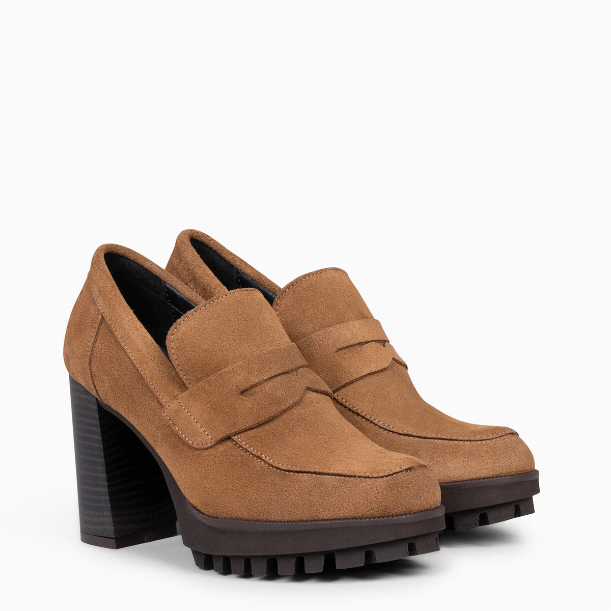 TREND – Mocasín con tacón y plataforma CAMEL