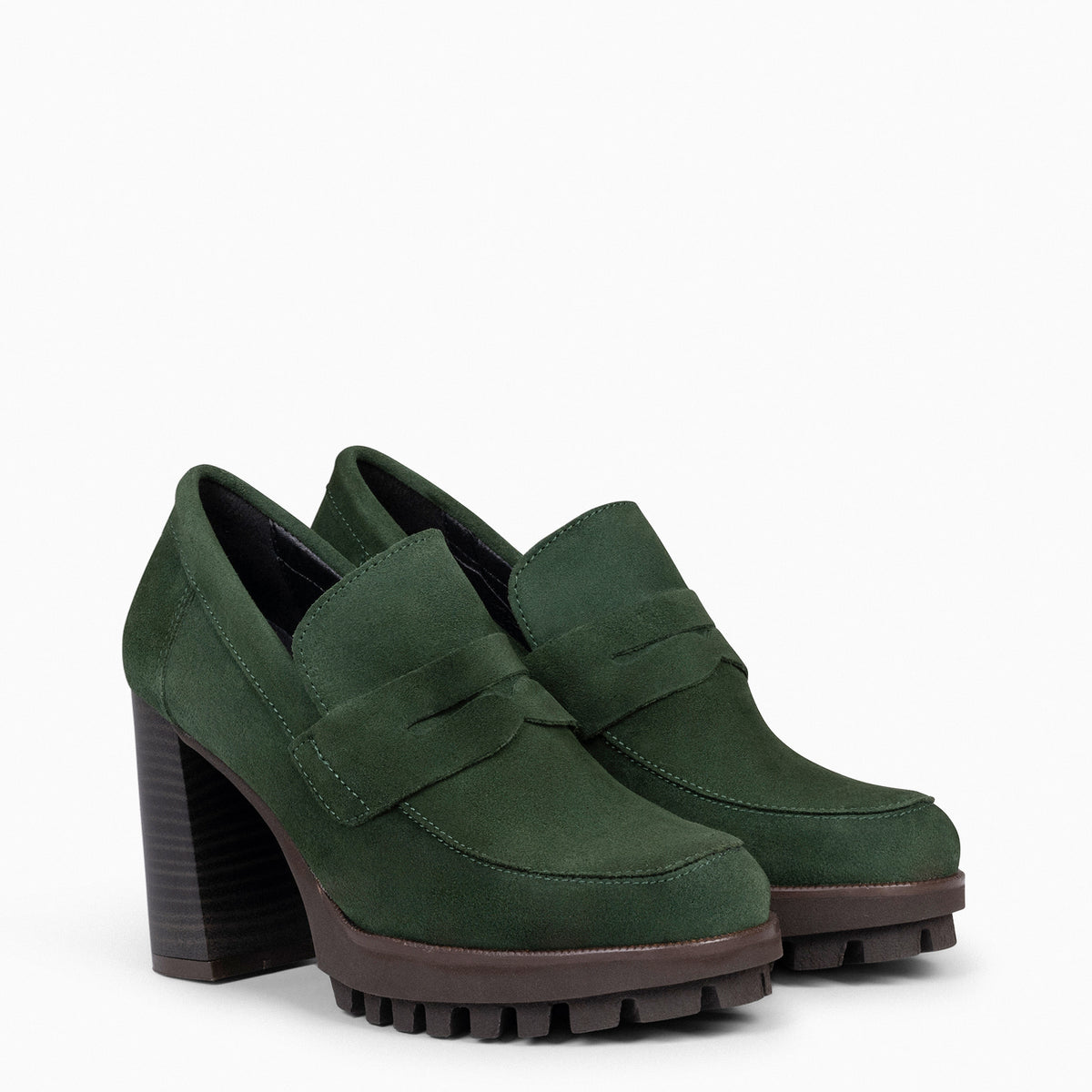 TREND – Mocasín con tacón y plataforma VERDE