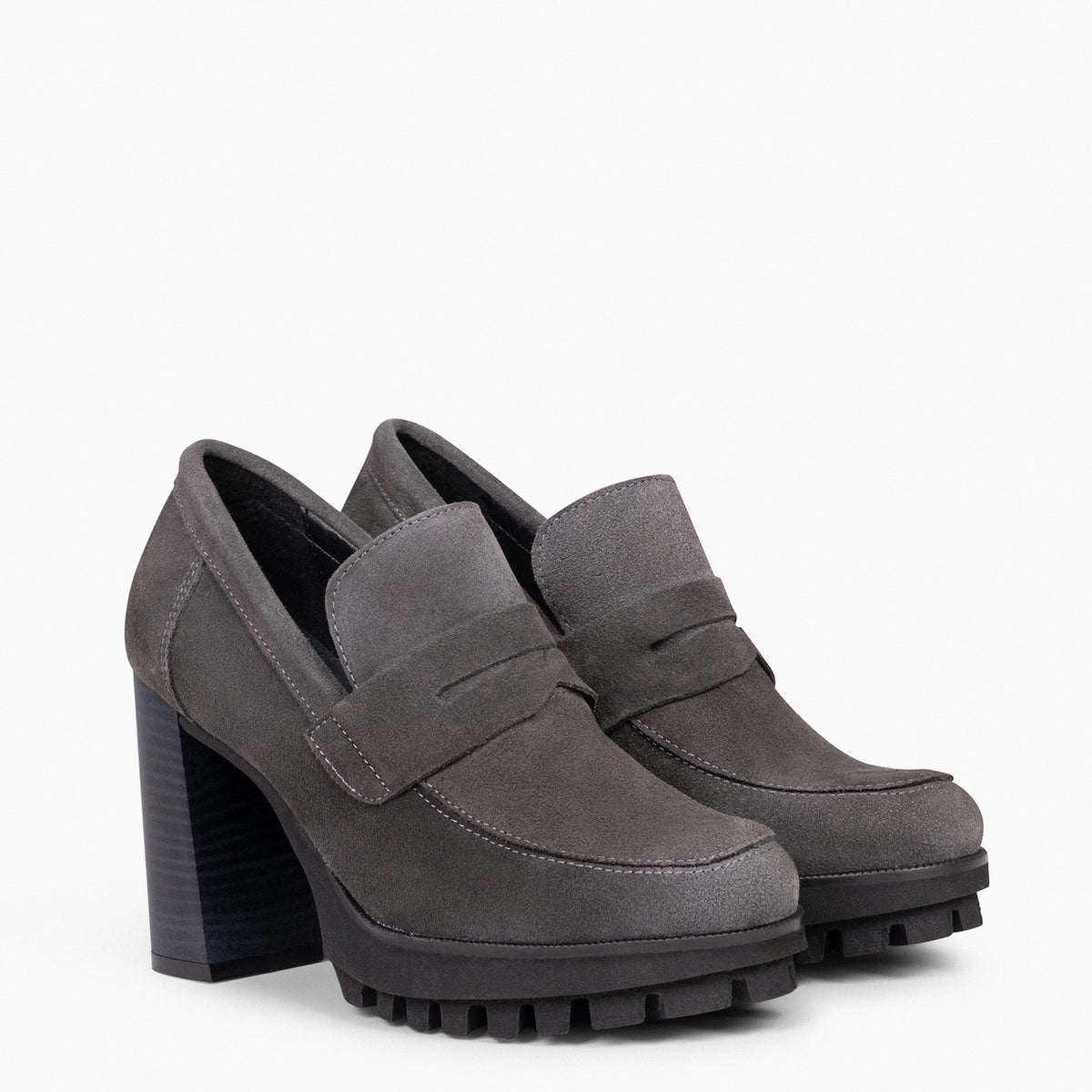 TREND – Mocasín con tacón y plataforma GRIS